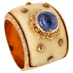 Vintage Buccellati 1970 Milano Cocktail Ring in 18Kt Yellow Gold 1.35 Ct Ceylon Sapphire