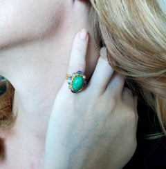 Buccellati 1970 Milano Jadeite Ring 18 Kt Gold 10.32 Ctw Sapphires and Diamonds