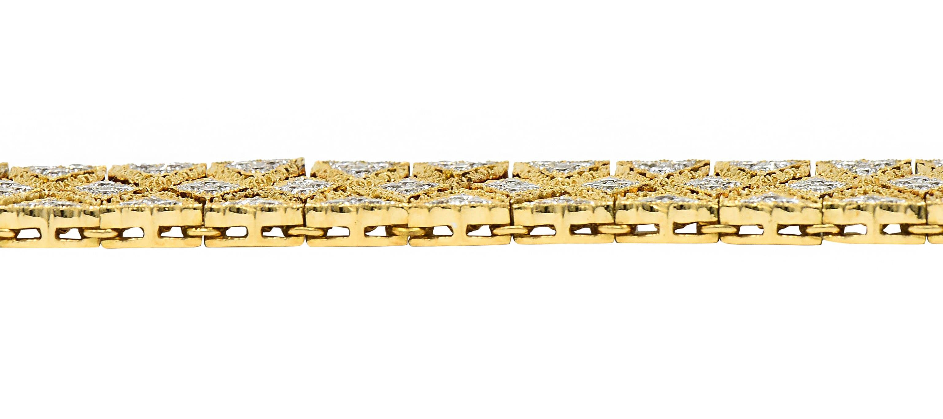Buccellati 1970s 9.15 CTW Diamond 18 Karat Yellow Gold Textured Mesh Bracelet For Sale 5