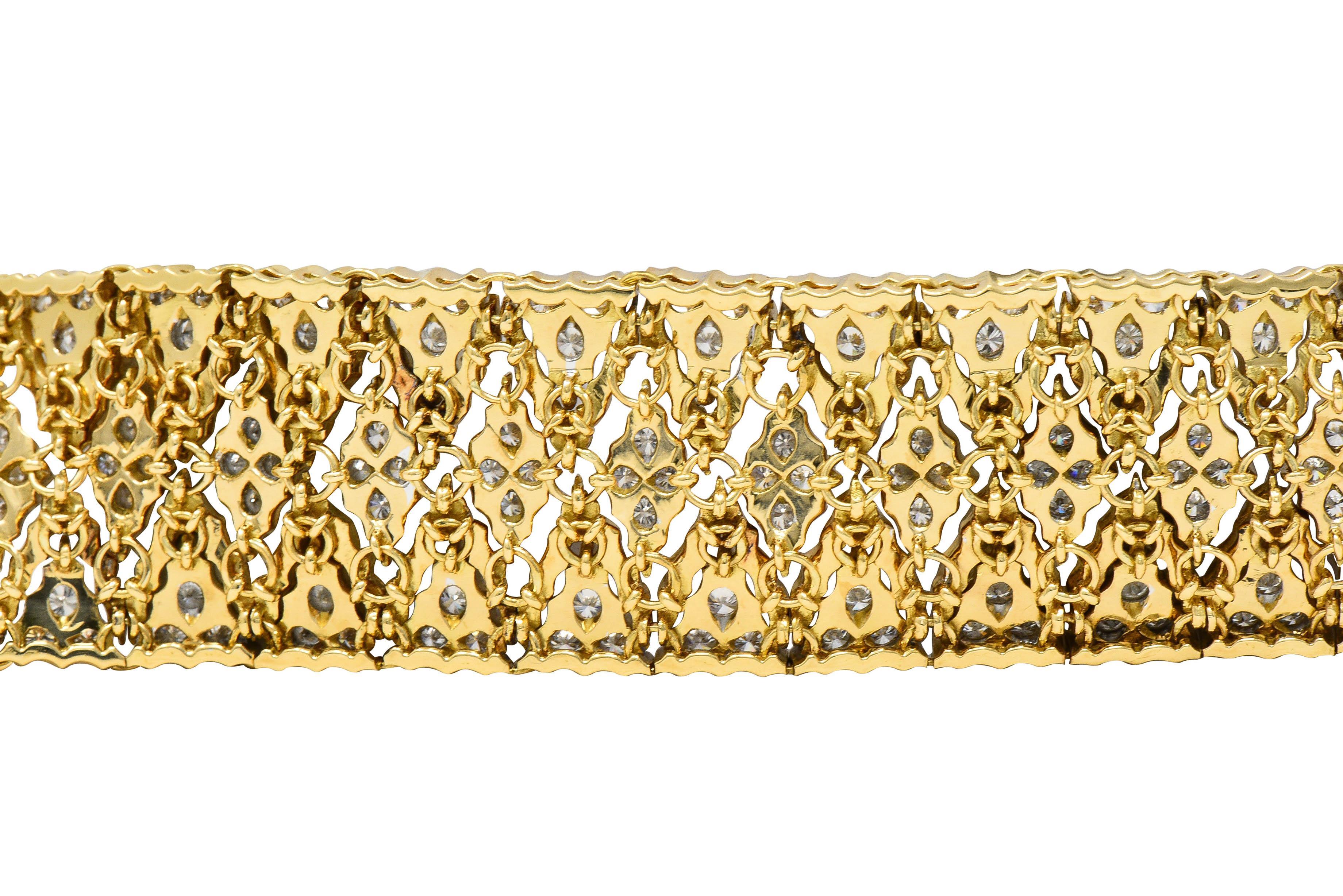 Buccellati 1970s 9.15 CTW Diamond 18 Karat Yellow Gold Textured Mesh Bracelet For Sale 6