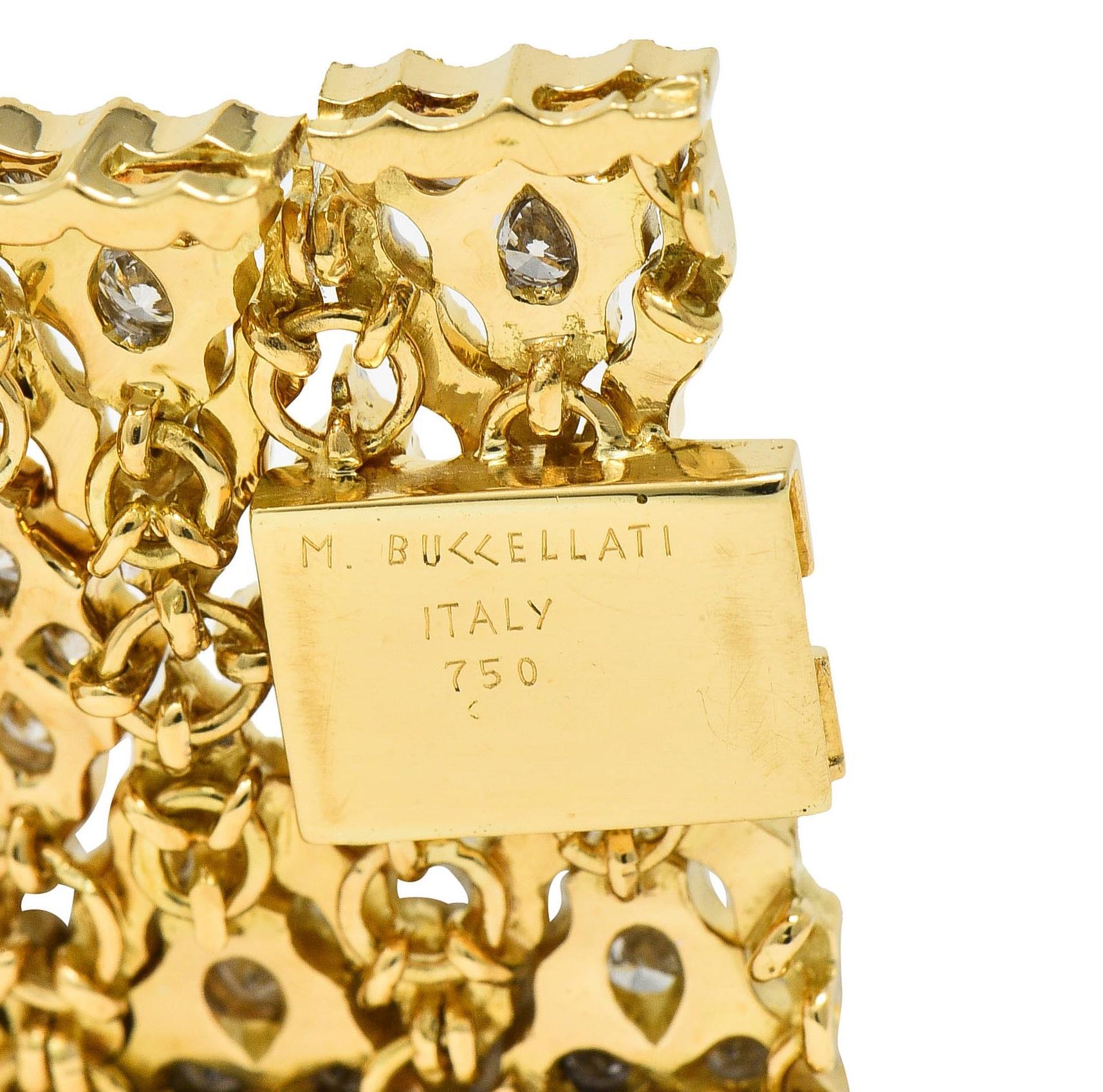 Buccellati 1970s 9.15 CTW Diamond 18 Karat Yellow Gold Textured Mesh Bracelet For Sale 2