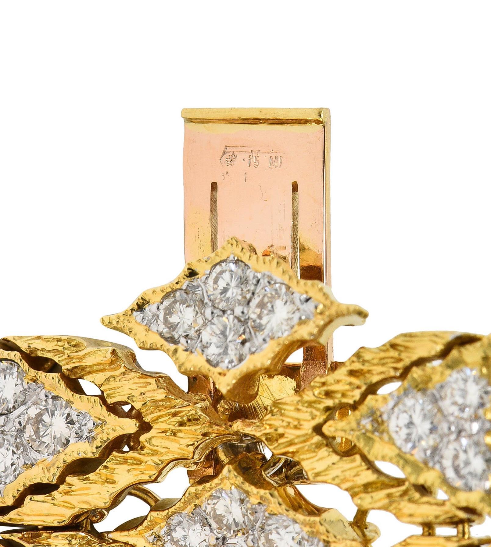 Buccellati 1970s 9.15 CTW Diamond 18 Karat Yellow Gold Textured Mesh Bracelet For Sale 3