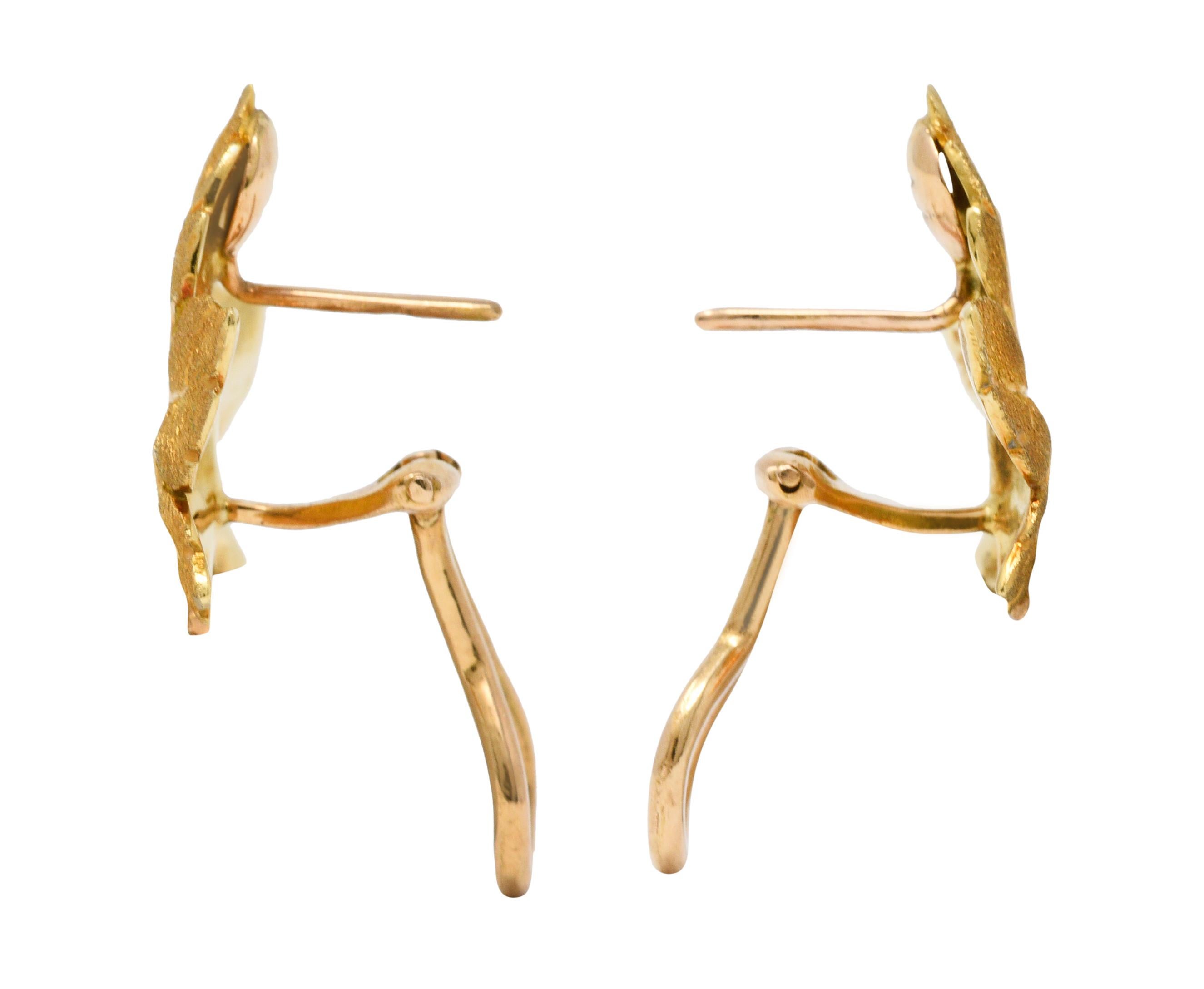 Contemporary Buccellati 1970's Italian 18 Karat Two-Tone Gold Maple Leaf Earrings