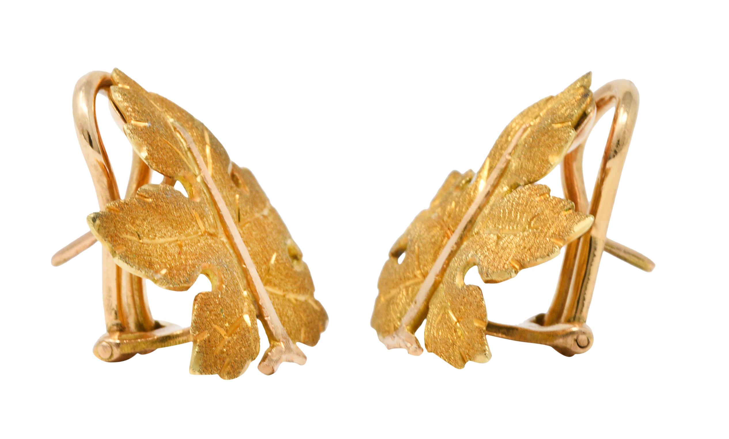 Women's or Men's Buccellati 1970's Italian 18 Karat Two-Tone Gold Maple Leaf Earrings