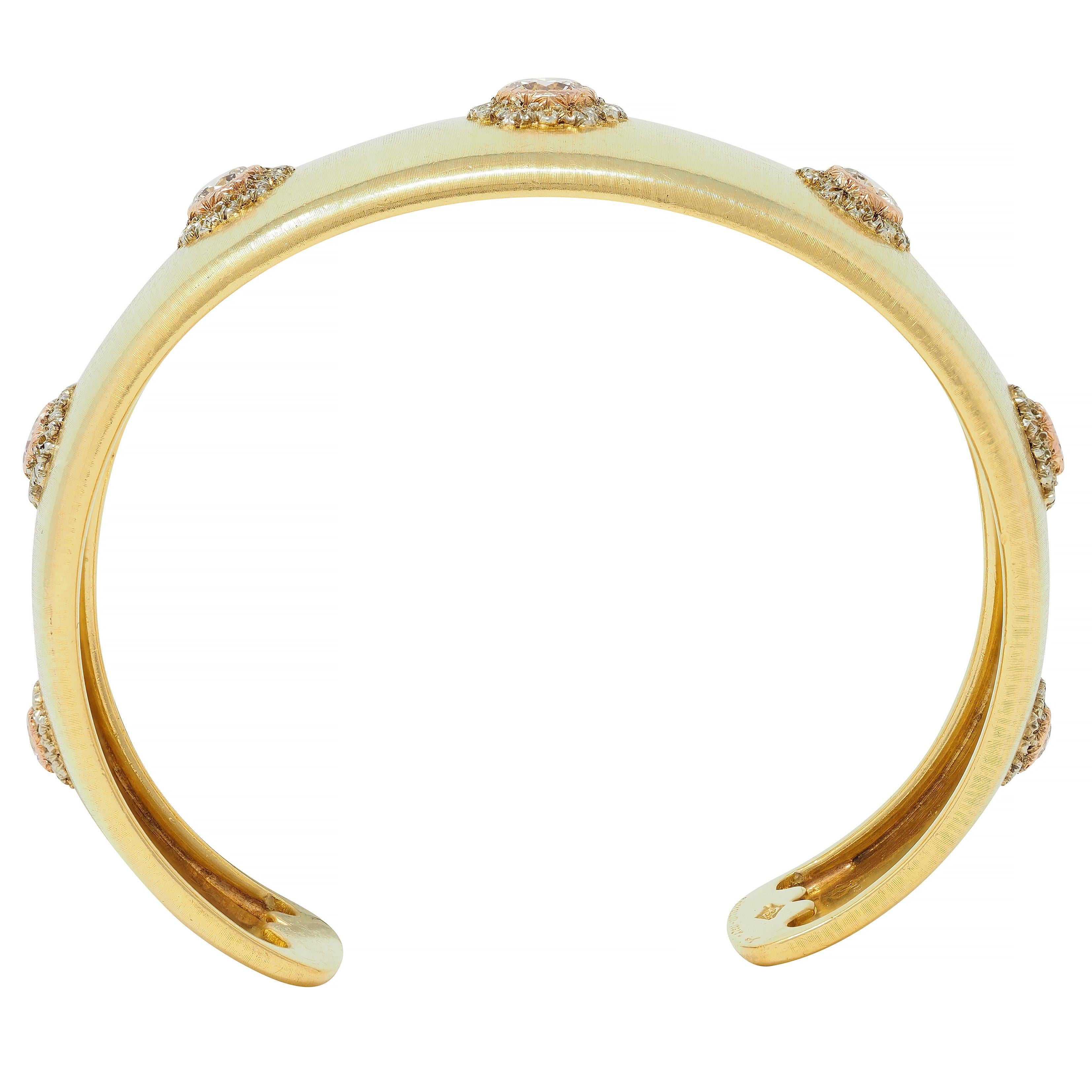 Buccellati 1.98 CTW Fancy Diamond 18 Karat Gold Macri Vintage Cuff Bracelet In Excellent Condition For Sale In Philadelphia, PA
