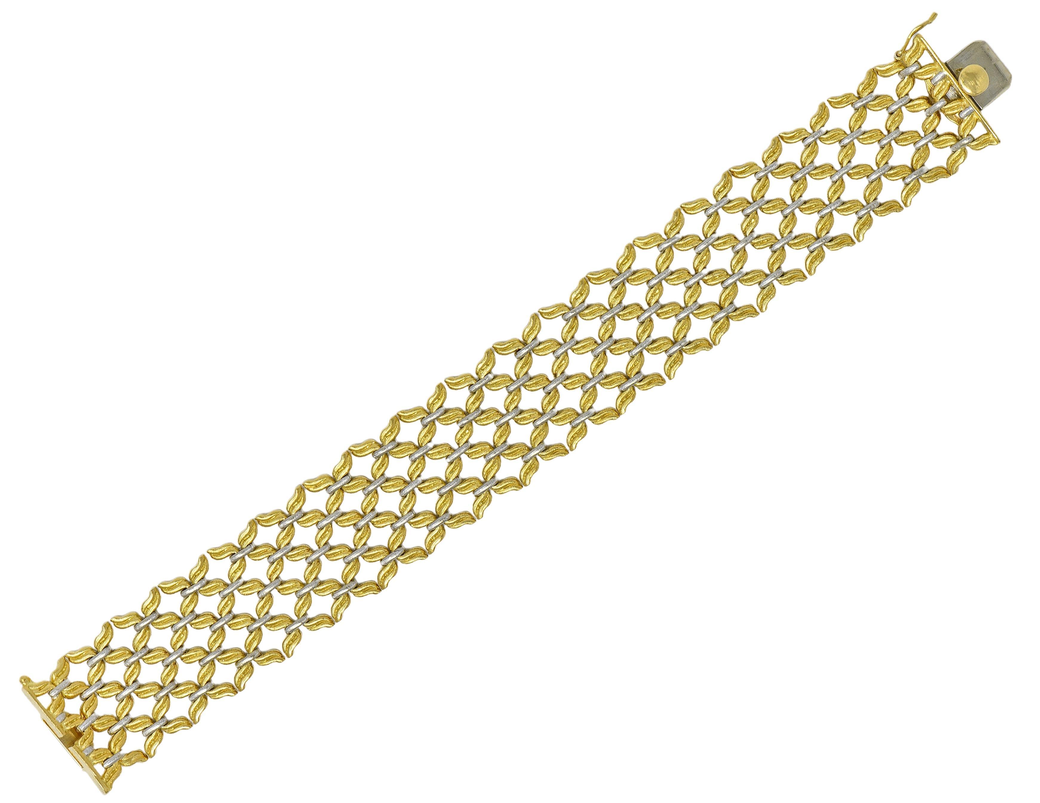 Modern Buccellati 1980's 18 Karat Two-Tone Gold Vintage Woven Link Bracelet For Sale