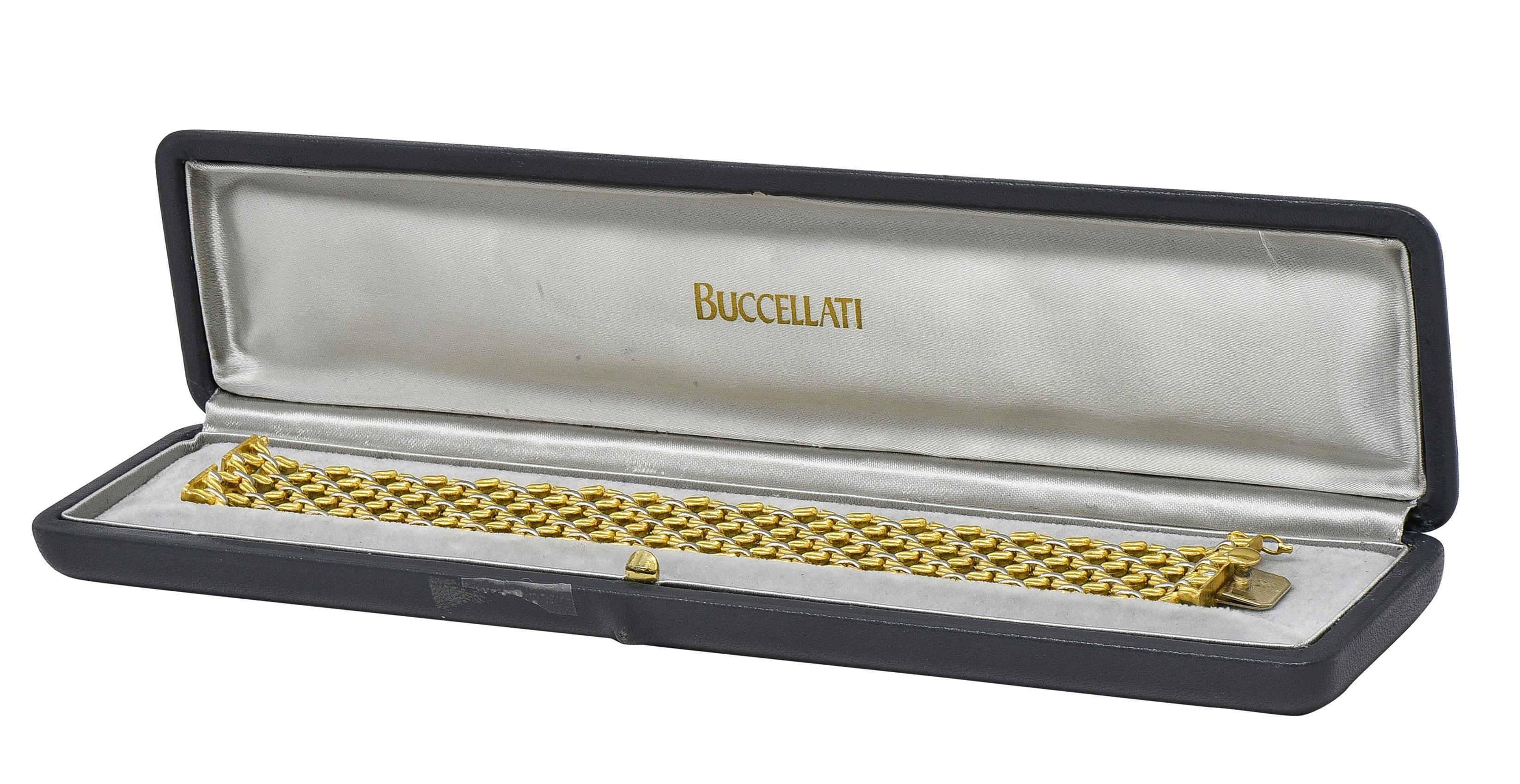 Buccellati 1980's 18 Karat Two-Tone Gold Vintage Woven Link Bracelet In Excellent Condition For Sale In Philadelphia, PA