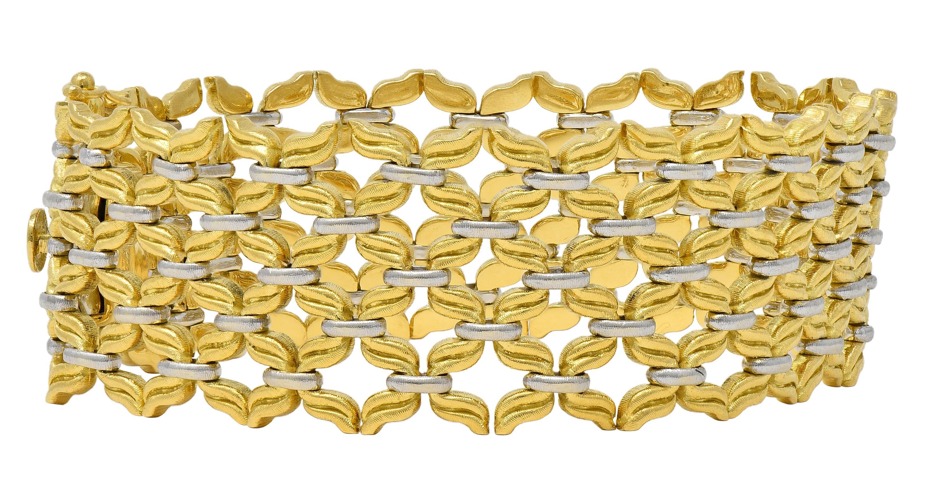 Buccellati 1980's 18 Karat Two-Tone Gold Vintage Woven Link Bracelet For Sale 2