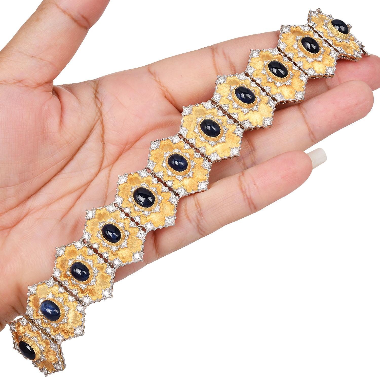 Buccellati 1980s Gold Diamond Sapphire Hexagon Bracelet In Excellent Condition For Sale In Miami, FL