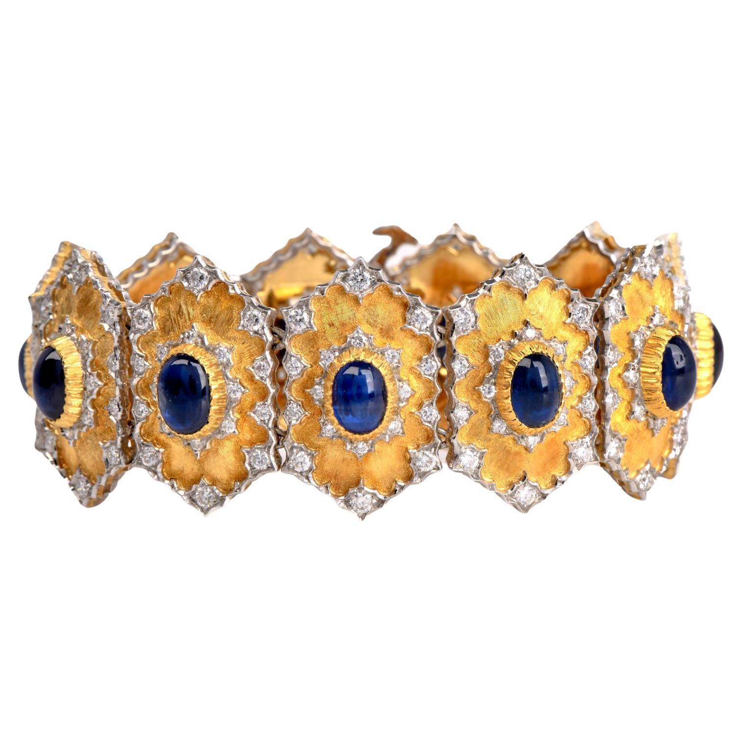 Sechseckiges Buccellati-Armband aus Gold mit Diamanten und Saphiren, 1980er Jahre im Angebot