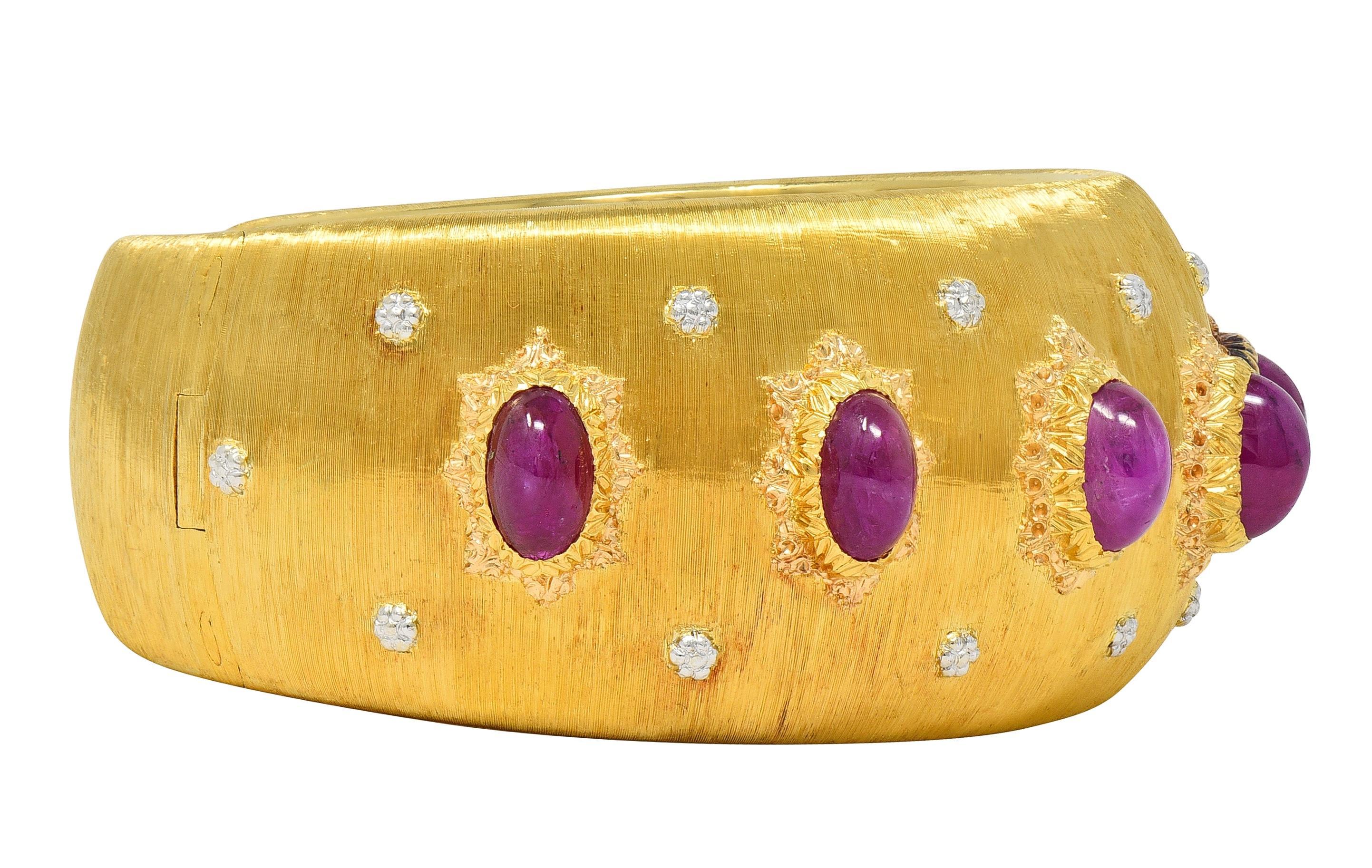 Women's Buccellati 1980's Ruby 11.20 CTW 18K Two-Tone Gold Vintage Macri Cuff Bracelet For Sale