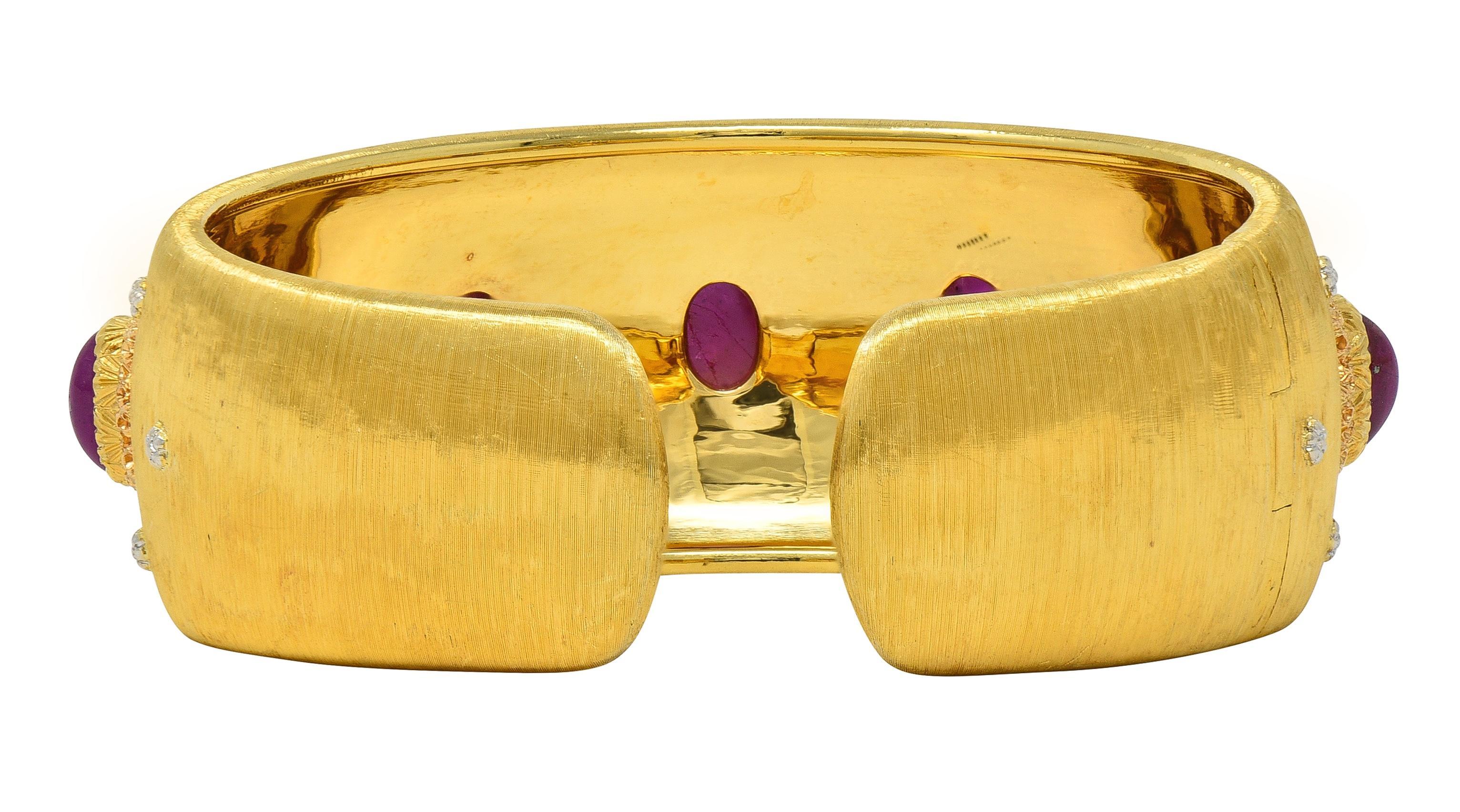 Buccellati 1980's Ruby 11.20 CTW 18K Two-Tone Gold Vintage Macri Cuff Bracelet For Sale 1