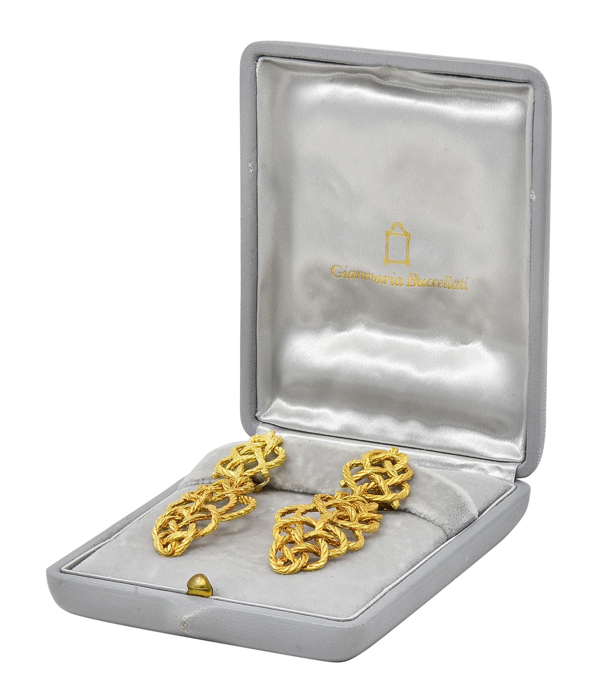 Buccellati 1990's 18K Gold Vintage Woven Knotted Day-To-Night Earrings In Excellent Condition For Sale In Philadelphia, PA