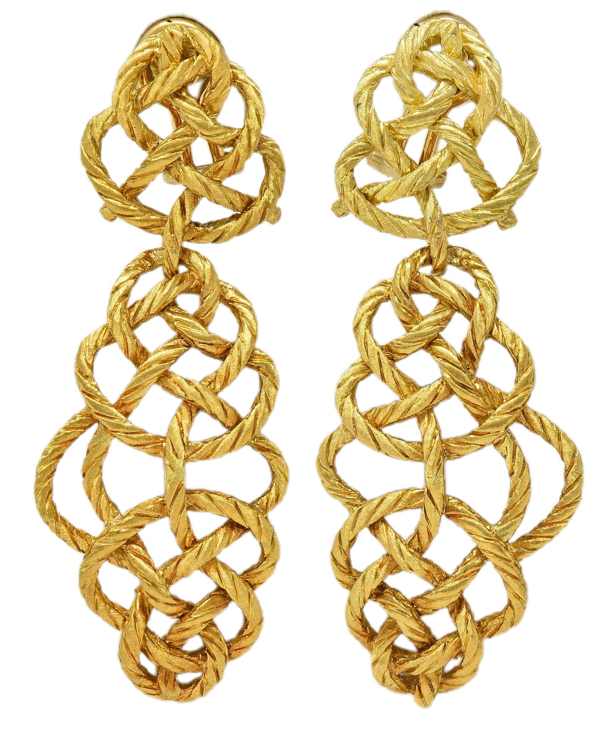 Buccellati 1990's 18K Gold Vintage Woven Knotted Day-To-Night Earrings For Sale