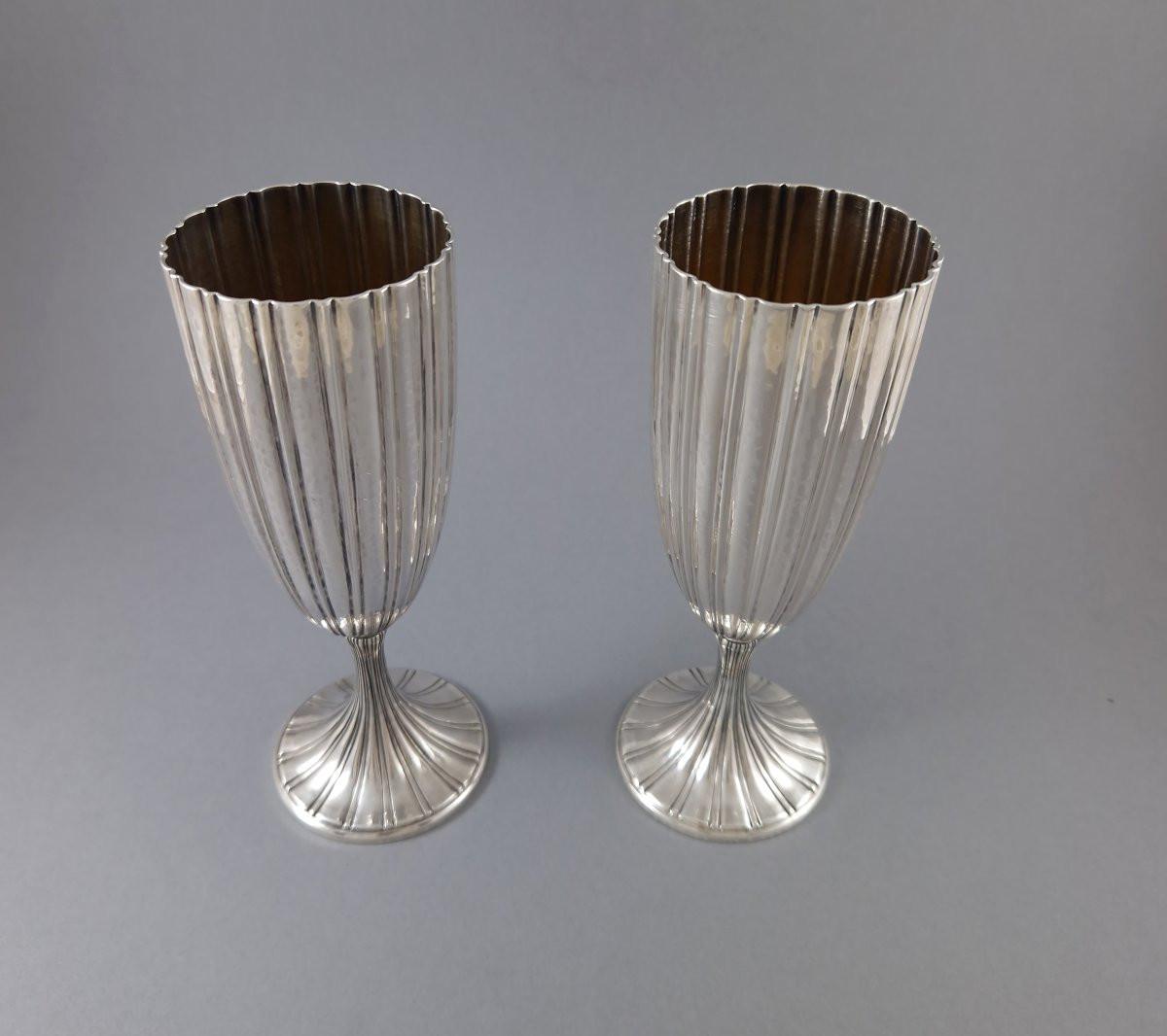 Fin du 20e siècle Buccellati - 2 flûtes à champagne en verre en argent Sterling en vente