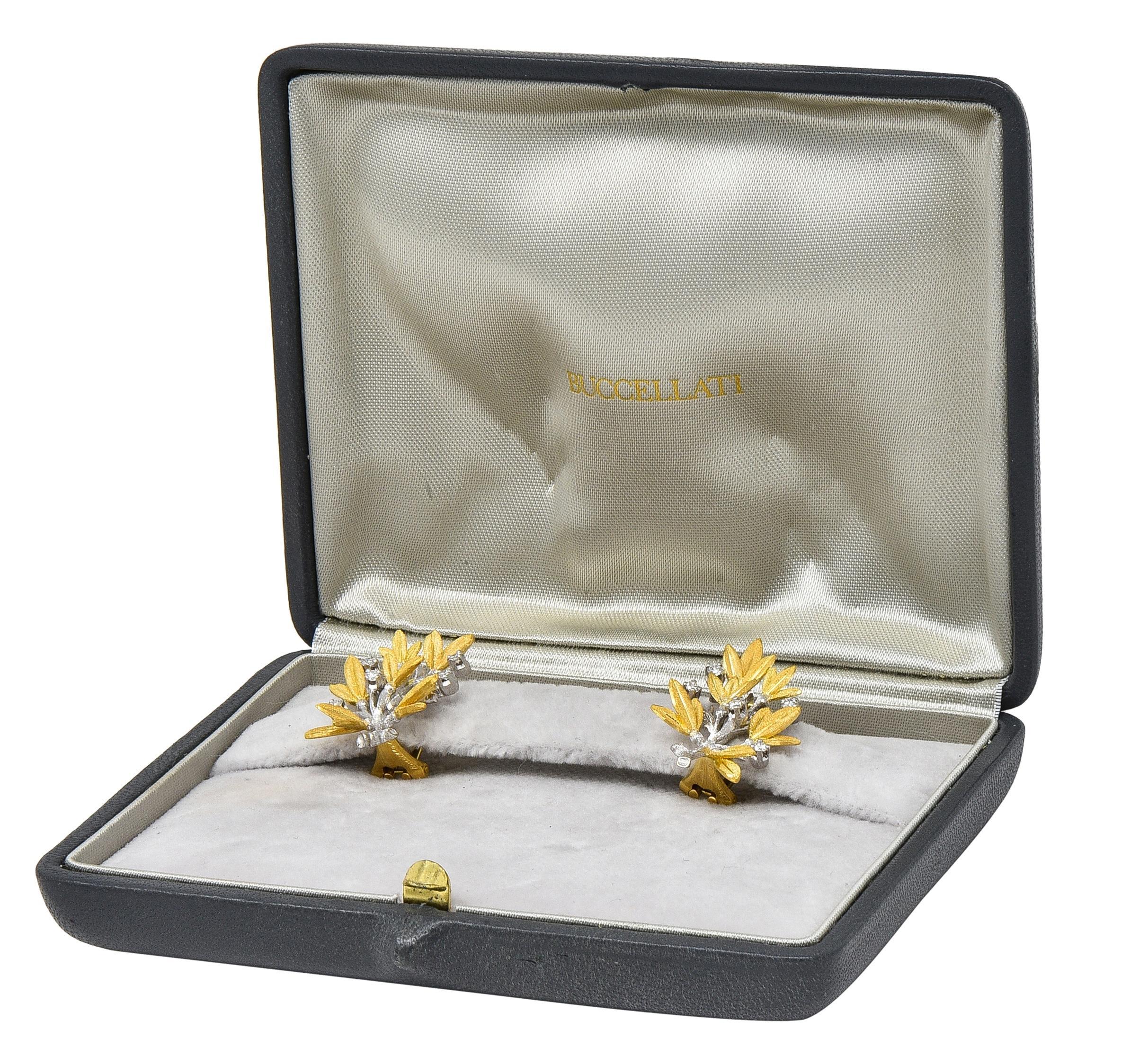 Buccellati 2000's Diamant 18 Karat zweifarbiges Gold Olive Branch Ohrringe (Zeitgenössisch) im Angebot