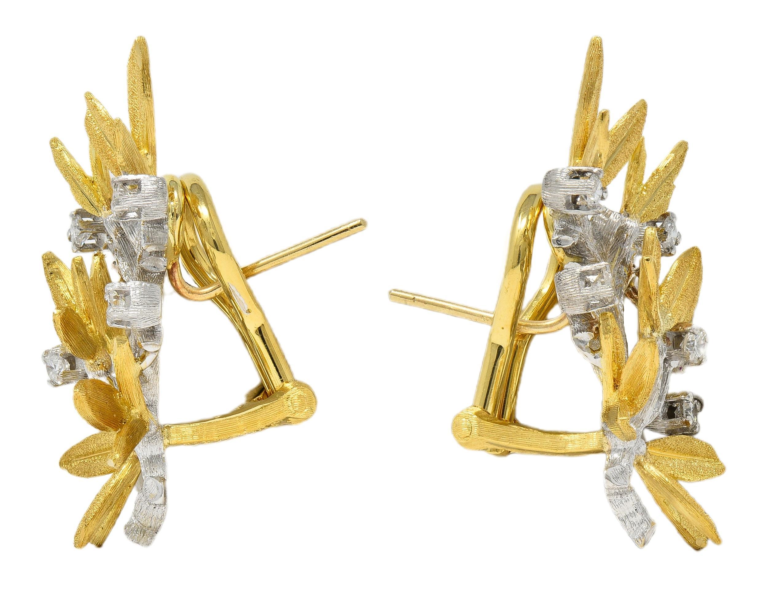 Buccellati 2000's Diamant 18 Karat zweifarbiges Gold Olive Branch Ohrringe (Brillantschliff) im Angebot