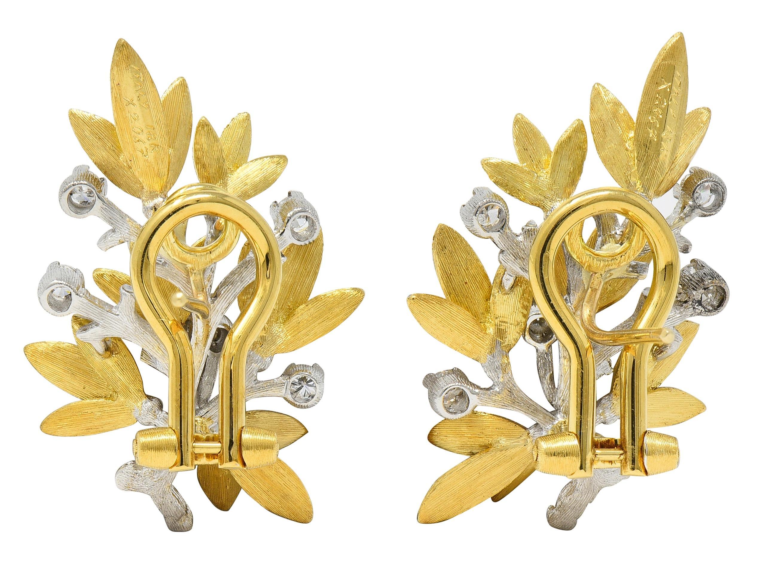 Buccellati 2000's Diamant 18 Karat zweifarbiges Gold Olive Branch Ohrringe im Zustand „Hervorragend“ im Angebot in Philadelphia, PA