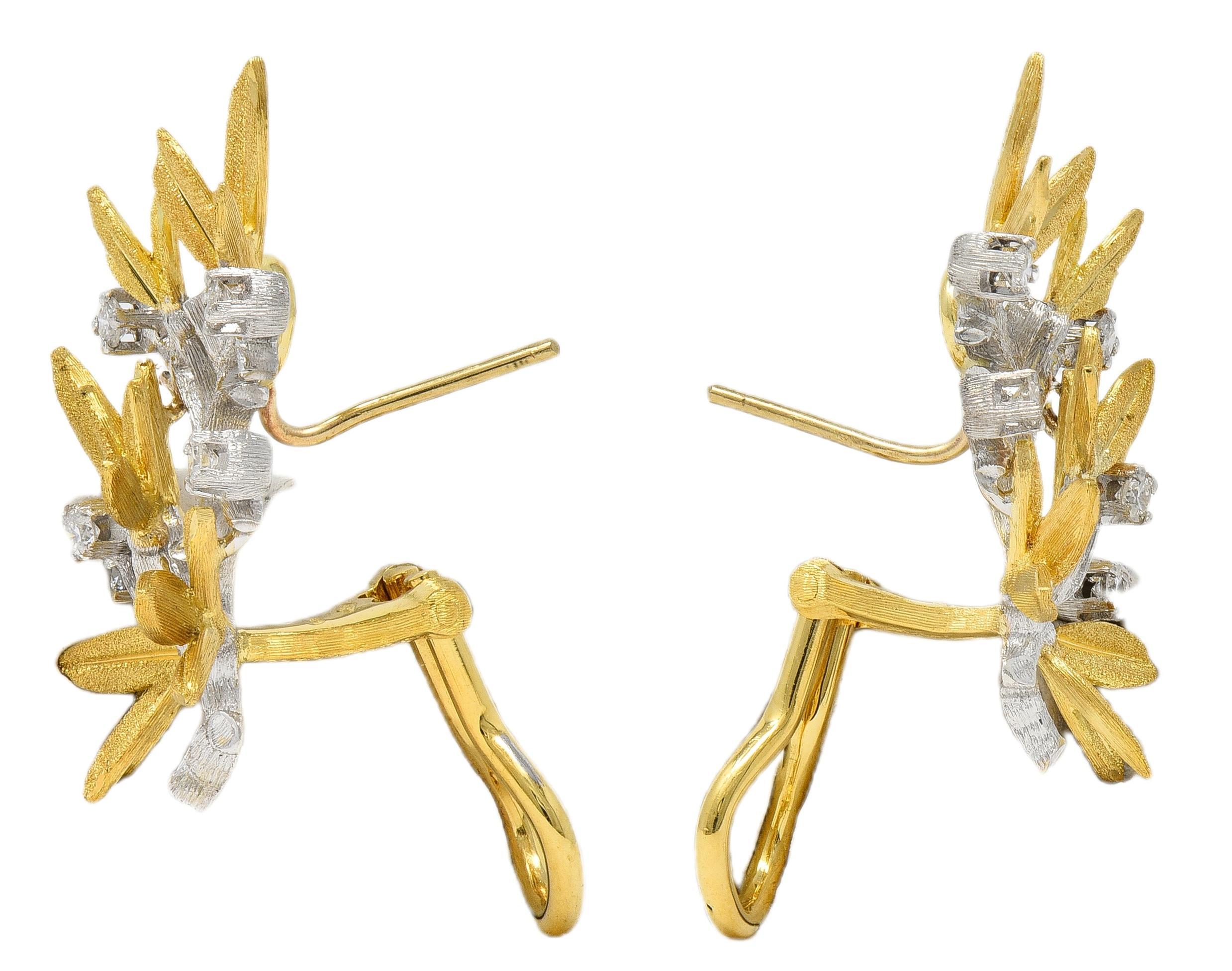 Buccellati 2000's Diamant 18 Karat zweifarbiges Gold Olive Branch Ohrringe Damen im Angebot