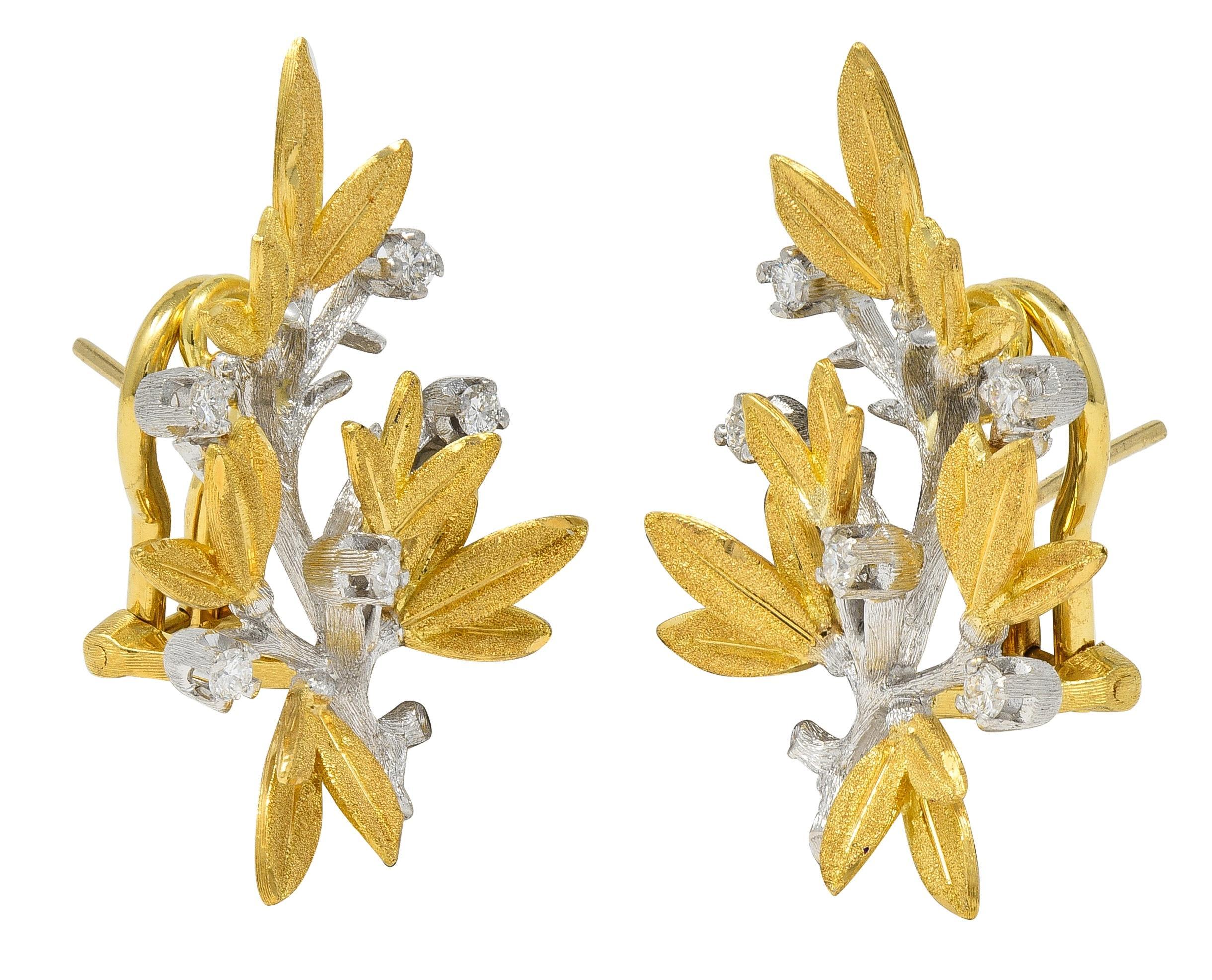 Buccellati 2000's Diamant 18 Karat zweifarbiges Gold Olive Branch Ohrringe im Angebot 3