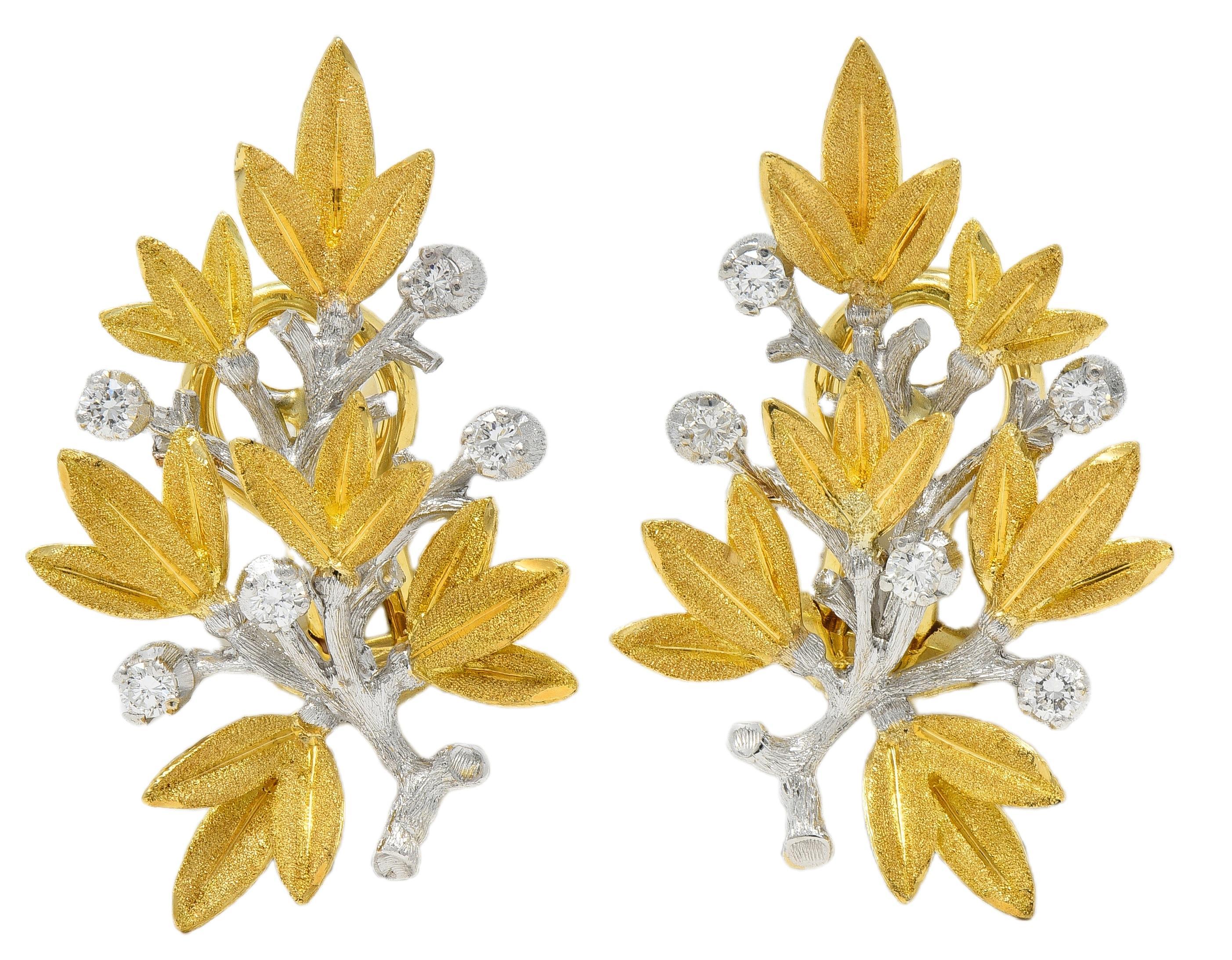 Buccellati 2000's Diamant 18 Karat zweifarbiges Gold Olive Branch Ohrringe im Angebot