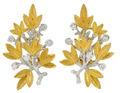 Buccellati 2000's Diamant 18 Karat zweifarbiges Gold Olive Branch Ohrringe