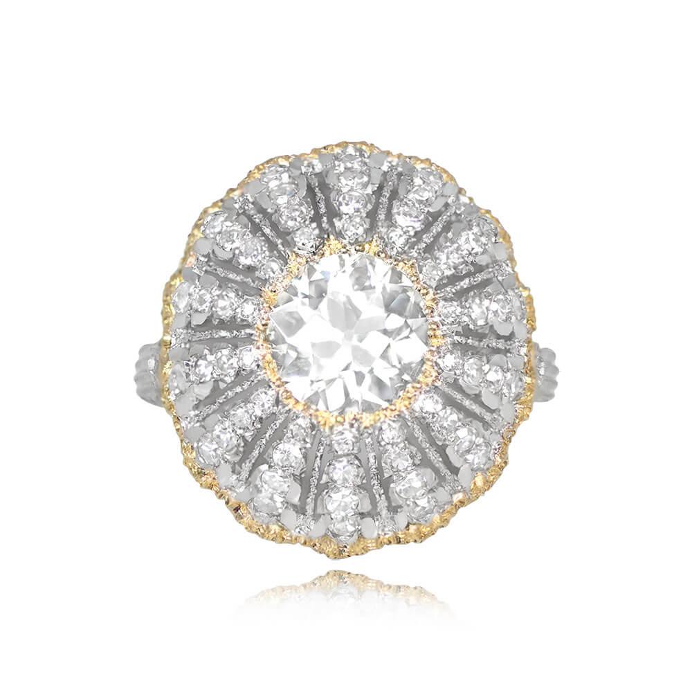 Taille vieille Europe Buccellati, bague de fiançailles en or blanc et jaune 18 carats avec diamant taille européenne ancienne de 2,01 carats en vente