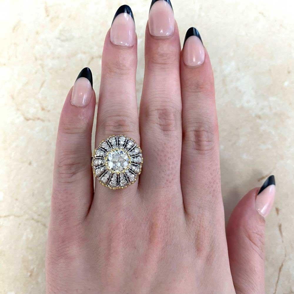 Buccellati, bague de fiançailles en or blanc et jaune 18 carats avec diamant taille européenne ancienne de 2,01 carats en vente 2