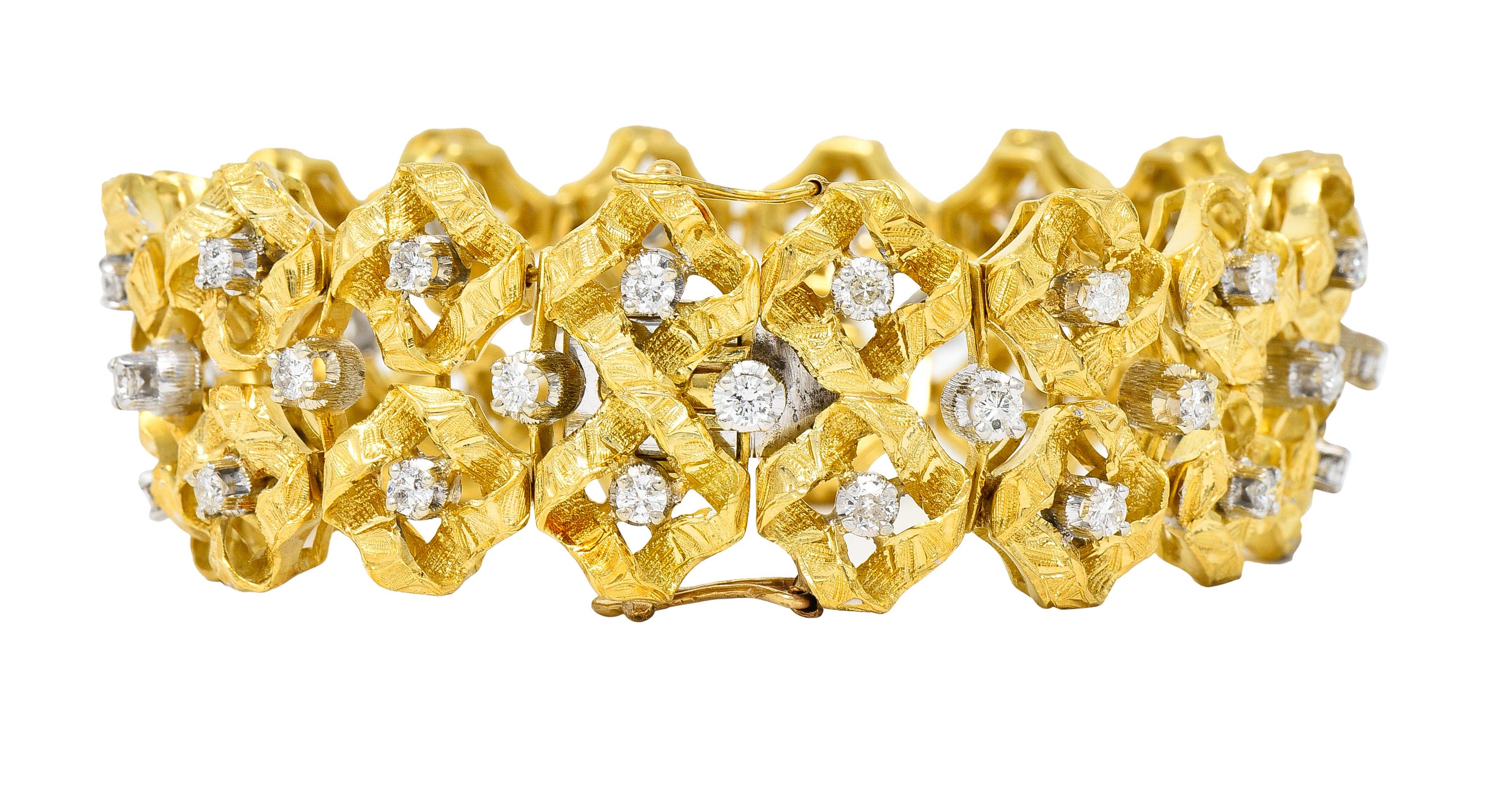 Buccellati 2,88 Karat Diamant-Armband aus 18 Karat zweifarbigem Gold mit breitem Band im Angebot 5