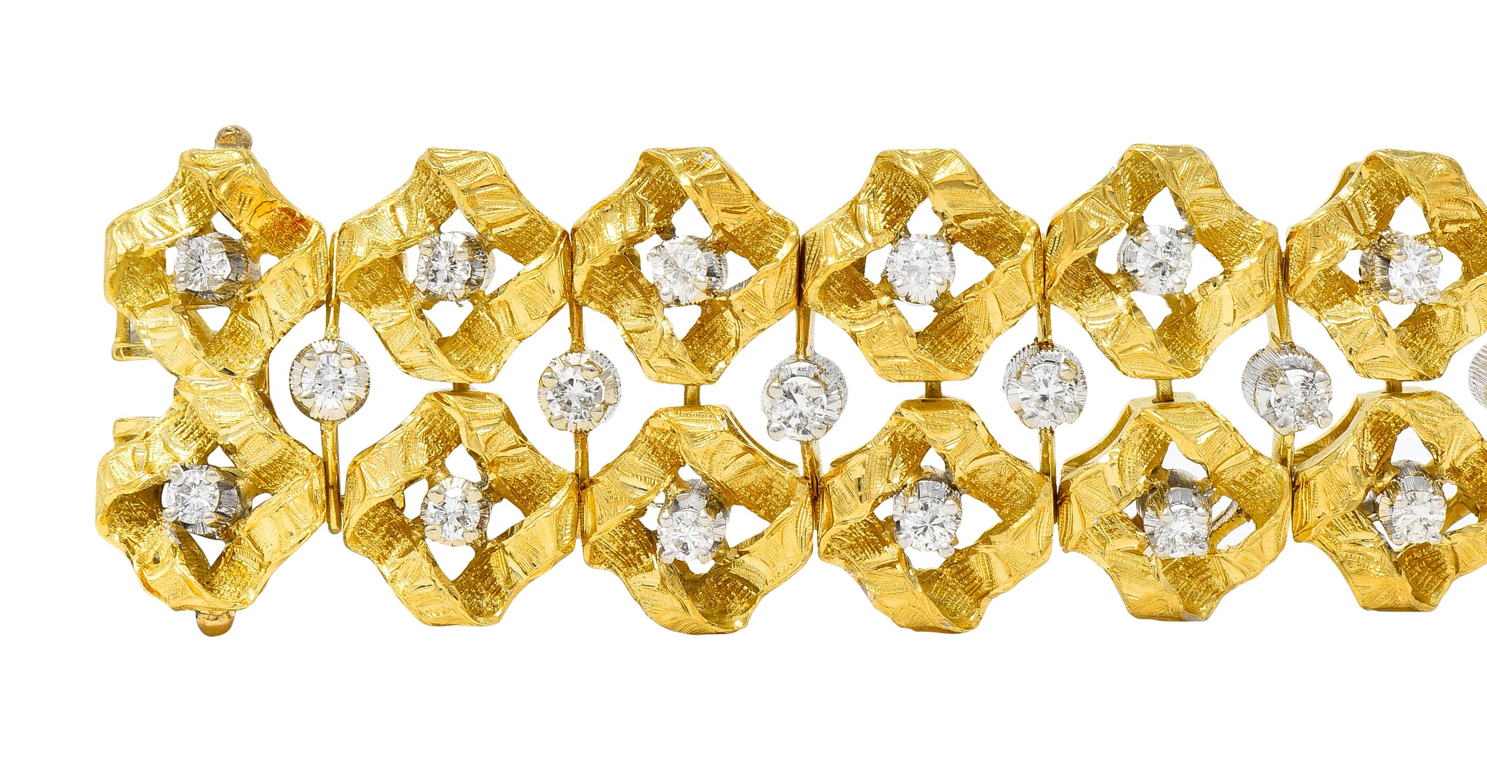 Buccellati 2,88 Karat Diamant-Armband aus 18 Karat zweifarbigem Gold mit breitem Band im Zustand „Hervorragend“ im Angebot in Philadelphia, PA