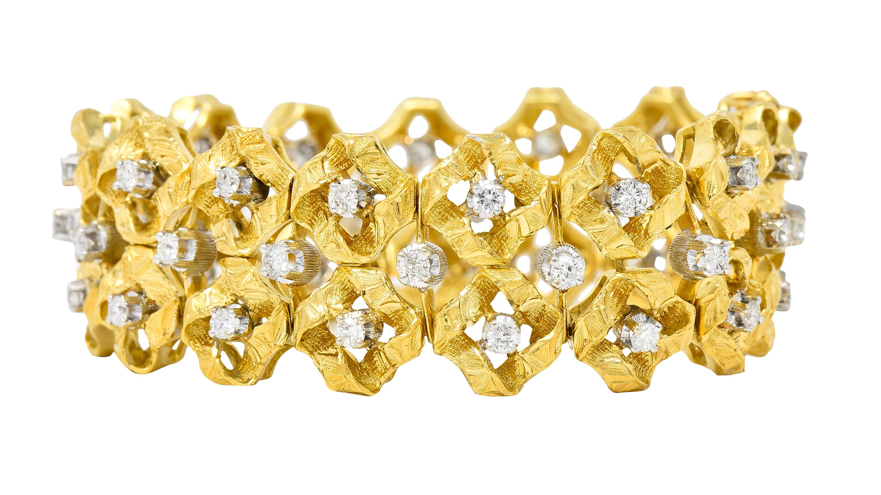 Buccellati 2,88 Karat Diamant-Armband aus 18 Karat zweifarbigem Gold mit breitem Band im Angebot 1