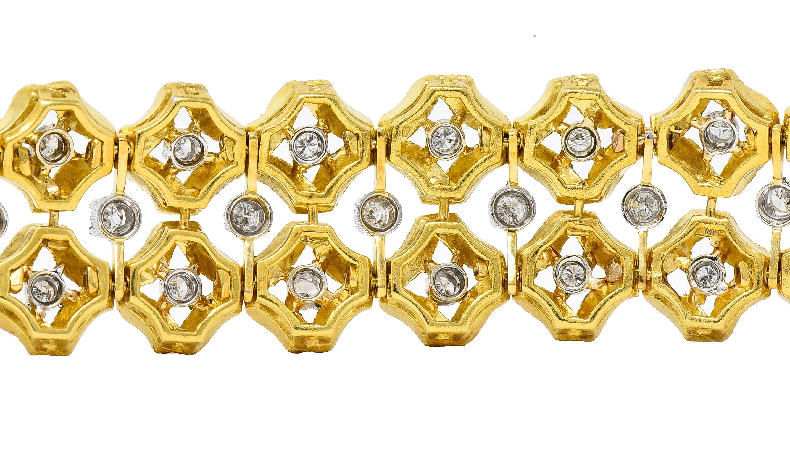 Buccellati 2.88 CTW Diamond 18 Karat Two-Tone Gold Vintage Wide Ribbon Bracelet For Sale 4