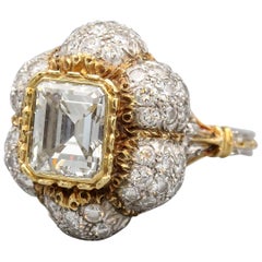 Buccellati 3 Carat Emerald Cut Diamond 18 Karat Gold Ring