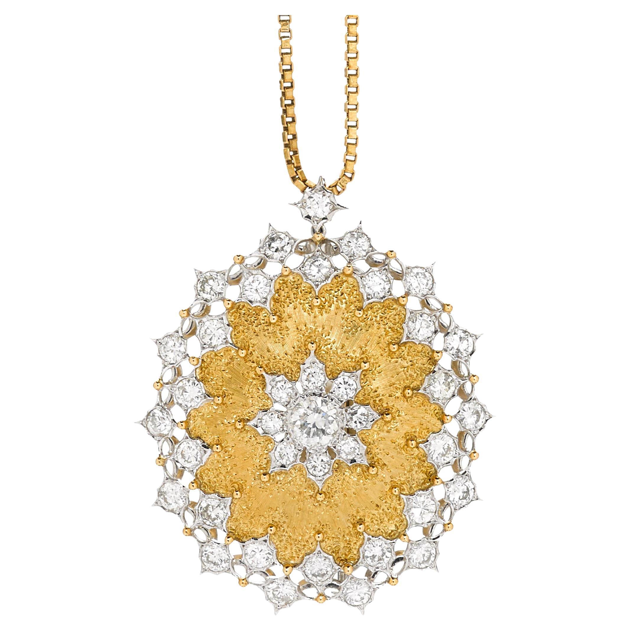 Buccellati  3.80 Carat Diamond and 18k Gold Brooch / Pendant Necklace, 17 Inches