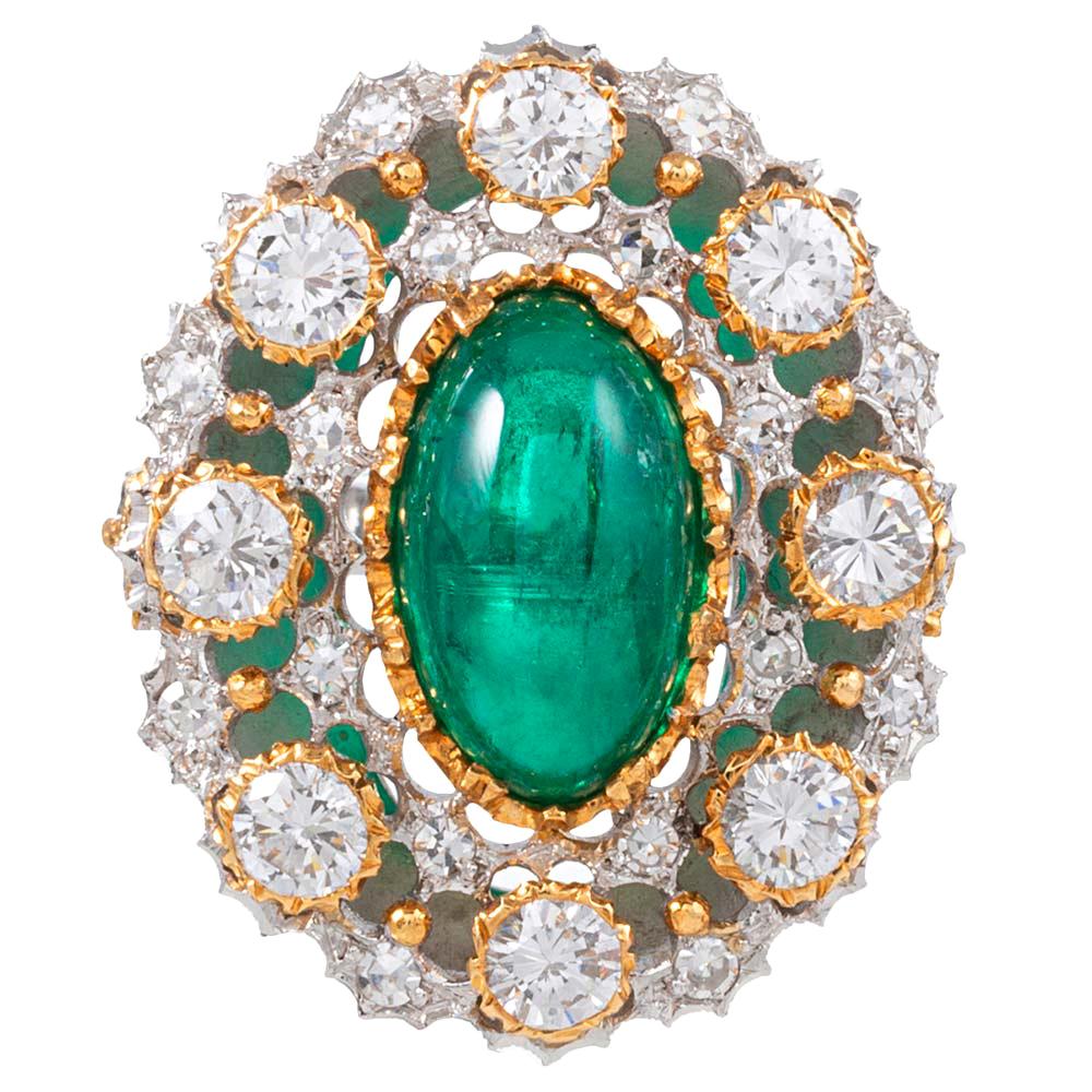 Buccellati 4.20 Carat Cabochon Emerald and Diamond Ring