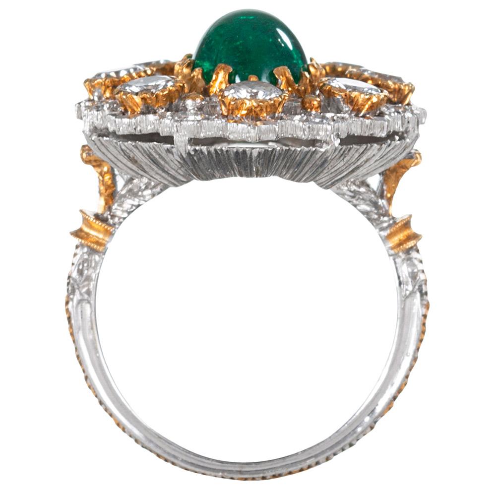 Buccellati 4.20 Carat Cabochon Emerald and Diamond Ring In Excellent Condition In Carmel-by-the-Sea, CA