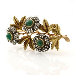 Buccellati 4.50 Carat 18 Karat Yellow Gold Emerald Diamond Flower Brooch