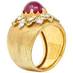 Buccellati 4.95 Carat Ruby Diamond 18 Karat Gold Italian Cluster Ring