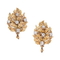 Buccellati .72 Carat Diamond Yellow White Gold Leaf Cluster Earrings