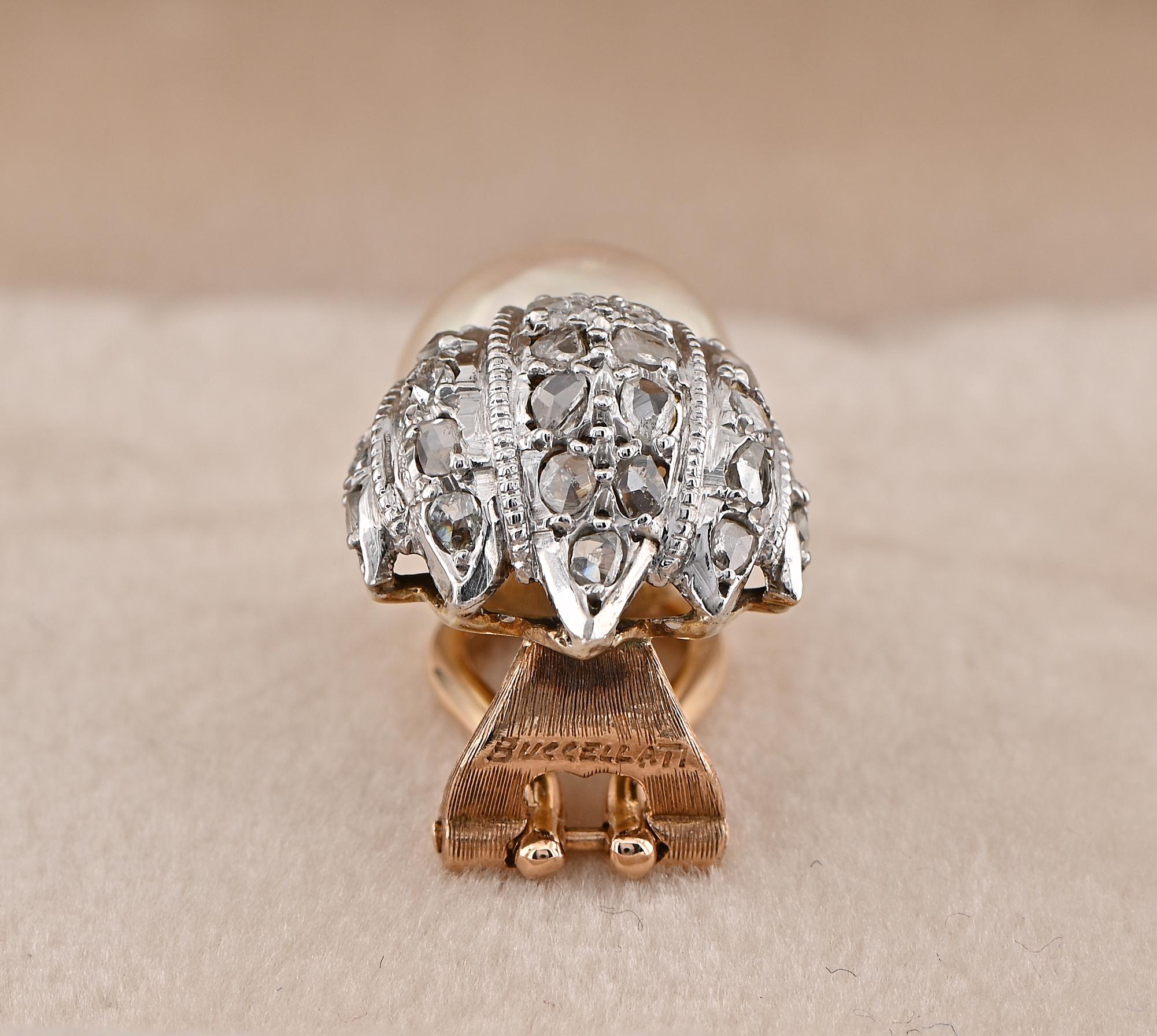 Buccellati 9,5 mm. Perlen-Rosenschliff-Diamant-Ohrringe im Angebot 2