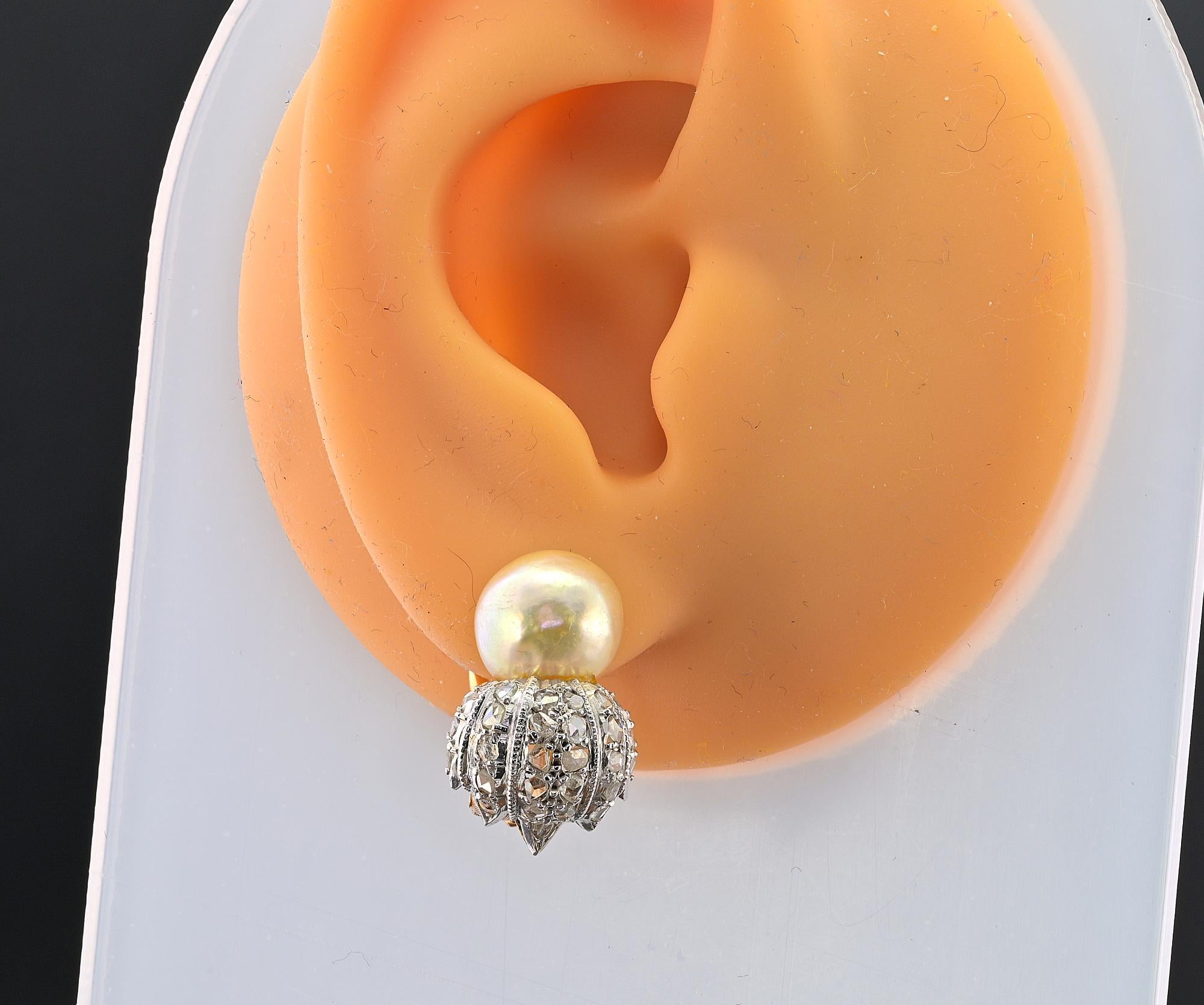 Buccellati 9,5 mm Boucles d'oreilles en perles et diamants taillés en rose en vente 2