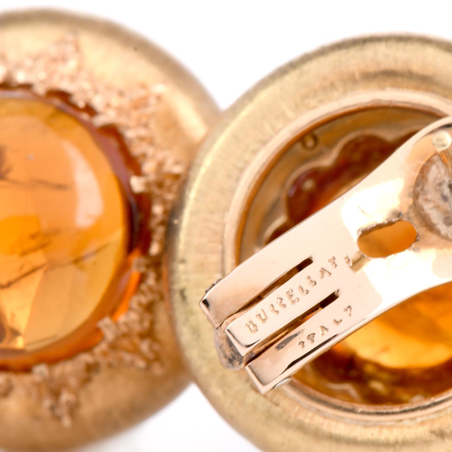 Taille cabochon Buccellati - Boucles d'oreilles collection Marci en ambre et or 18 carats en vente