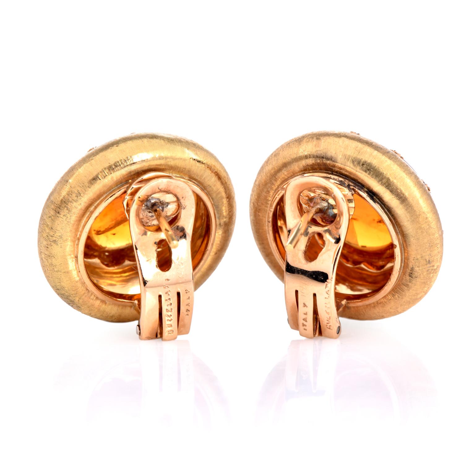 Buccellati Amber 18K Gold Marci Collection Earrings In Excellent Condition For Sale In Miami, FL