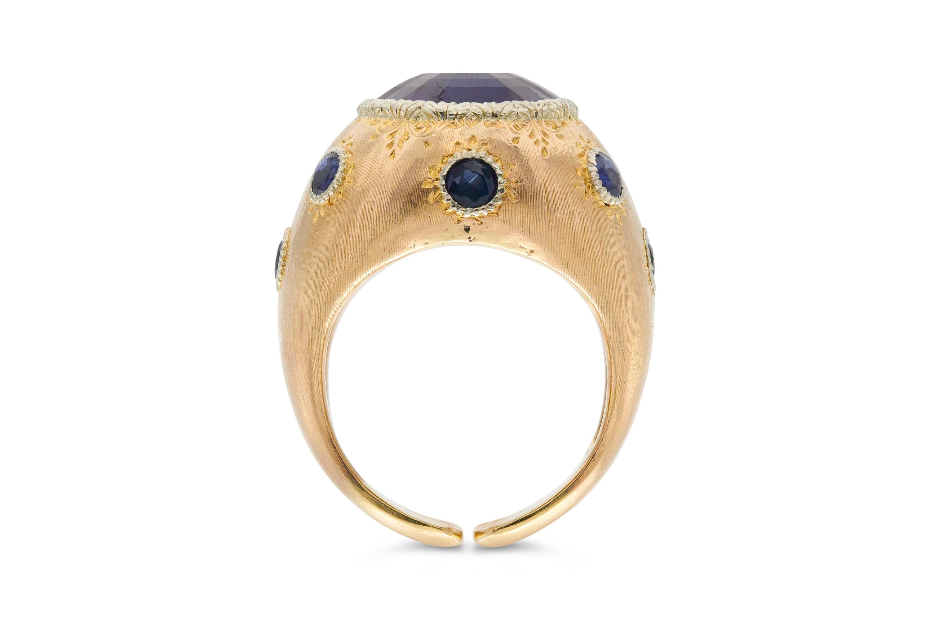 Oval Cut Buccellati Amethyst and Sapphire Ring For Sale