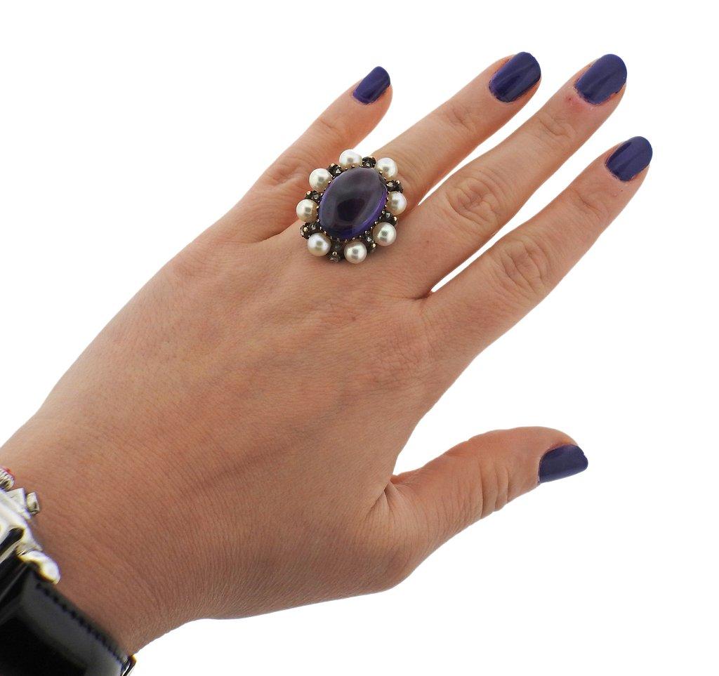 Women's Buccellati Amethyst Pearl Diamond Gold Ring For Sale