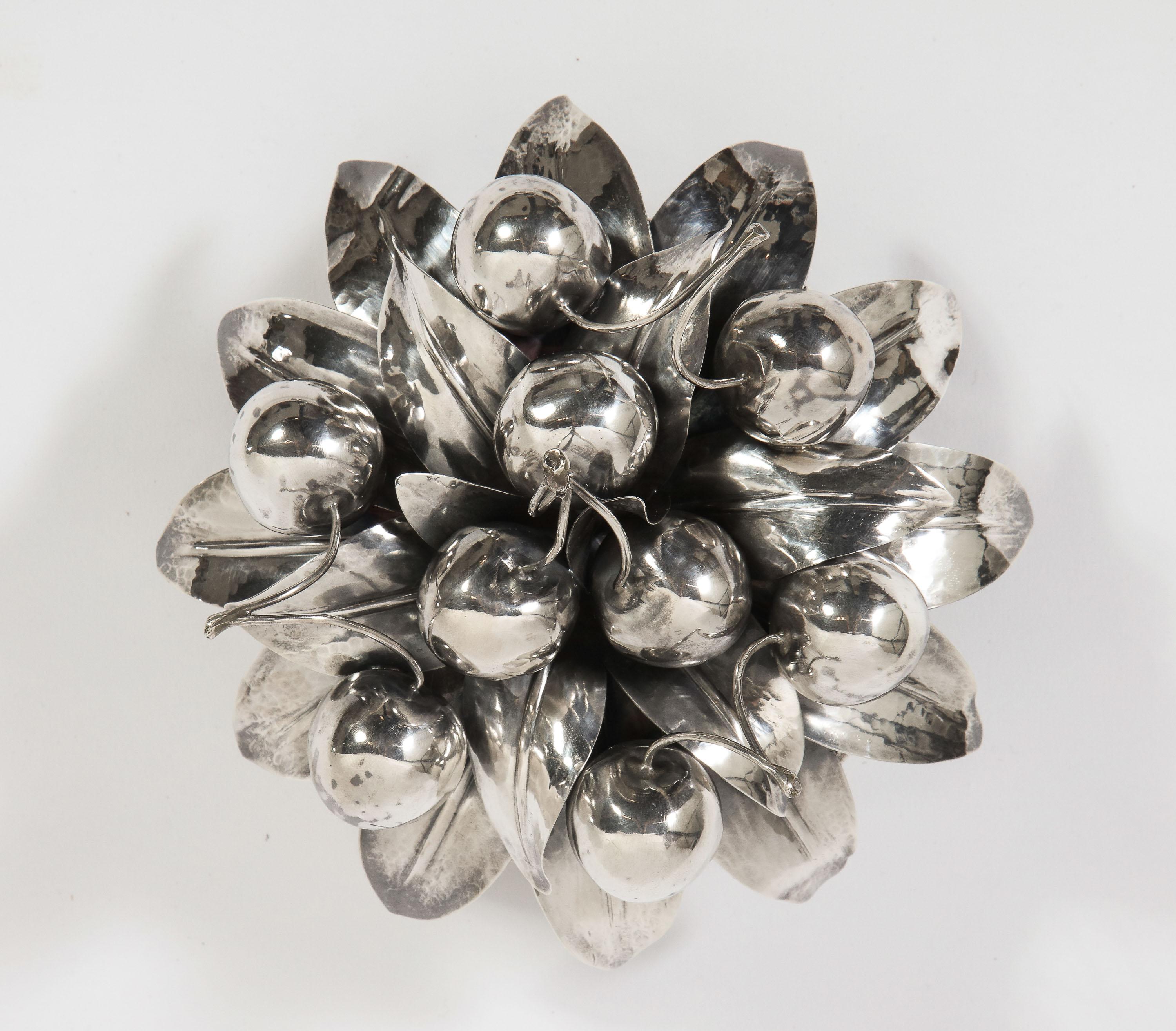 Buccellati, an Italian Sterling Silver Cherry Fruit Basket Bowl and Cover 7