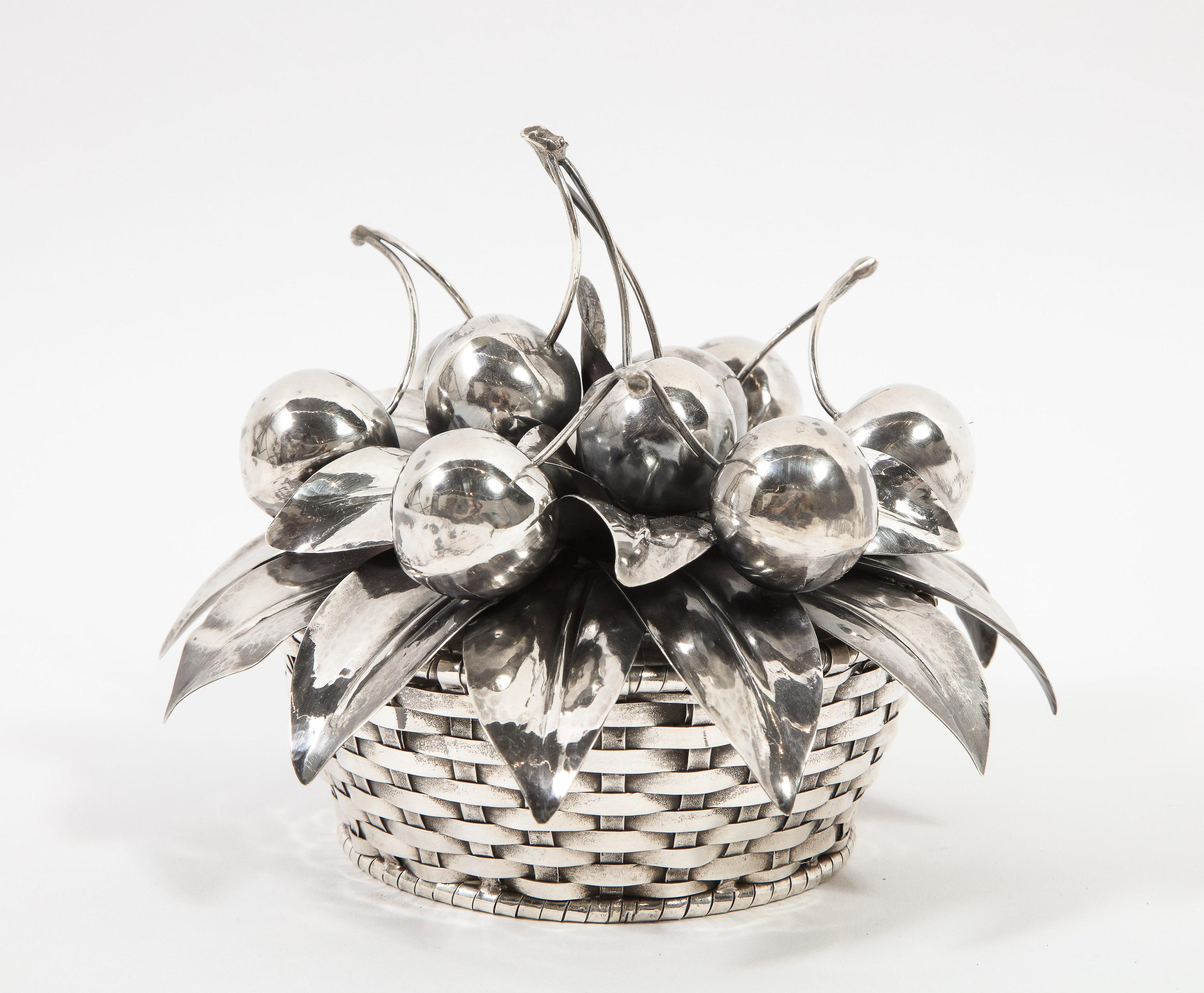 Buccellati, an Italian Sterling Silver Cherry Fruit Basket Bowl and Cover In Excellent Condition In Queens, NY
