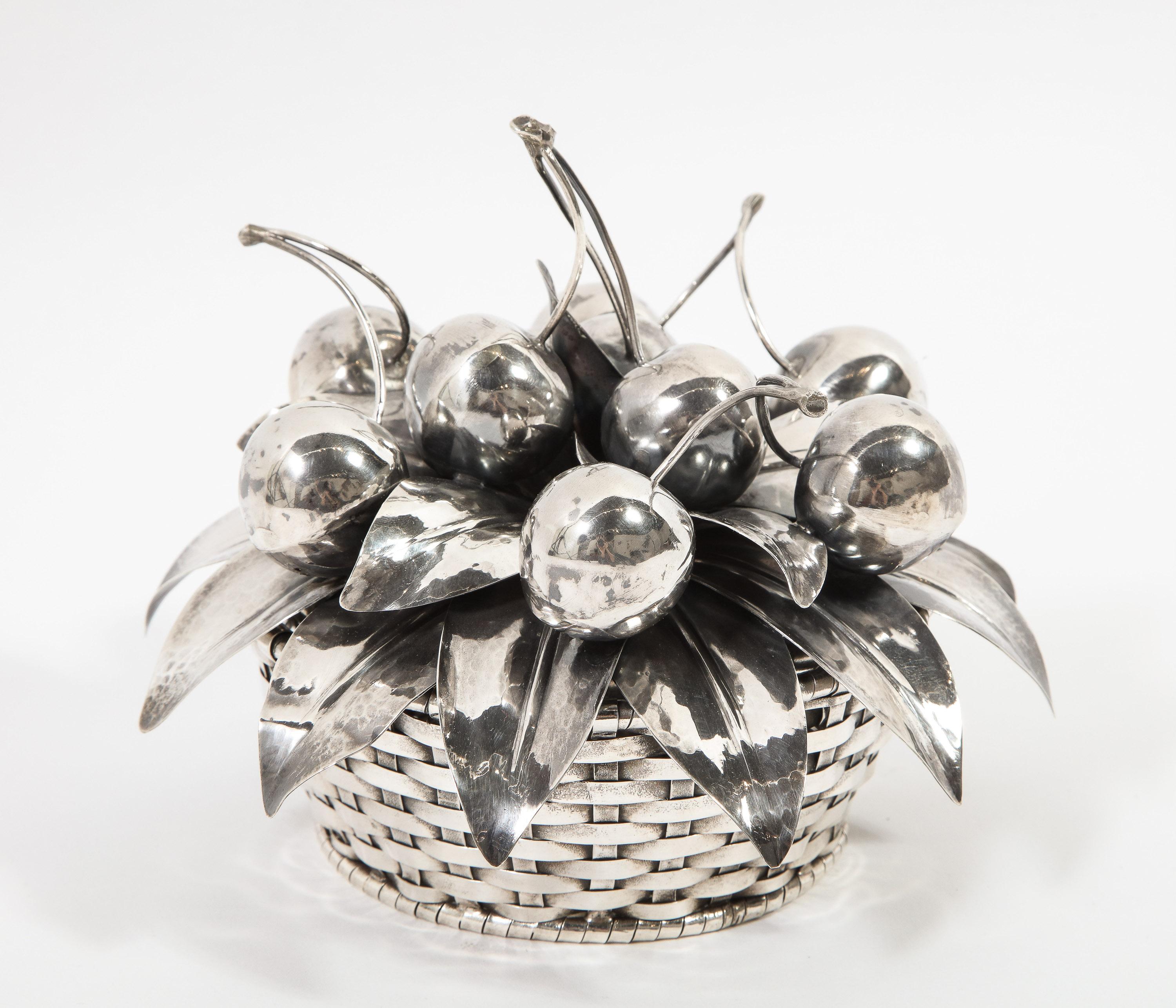 20th Century Buccellati, an Italian Sterling Silver Cherry Fruit Basket Bowl and Cover