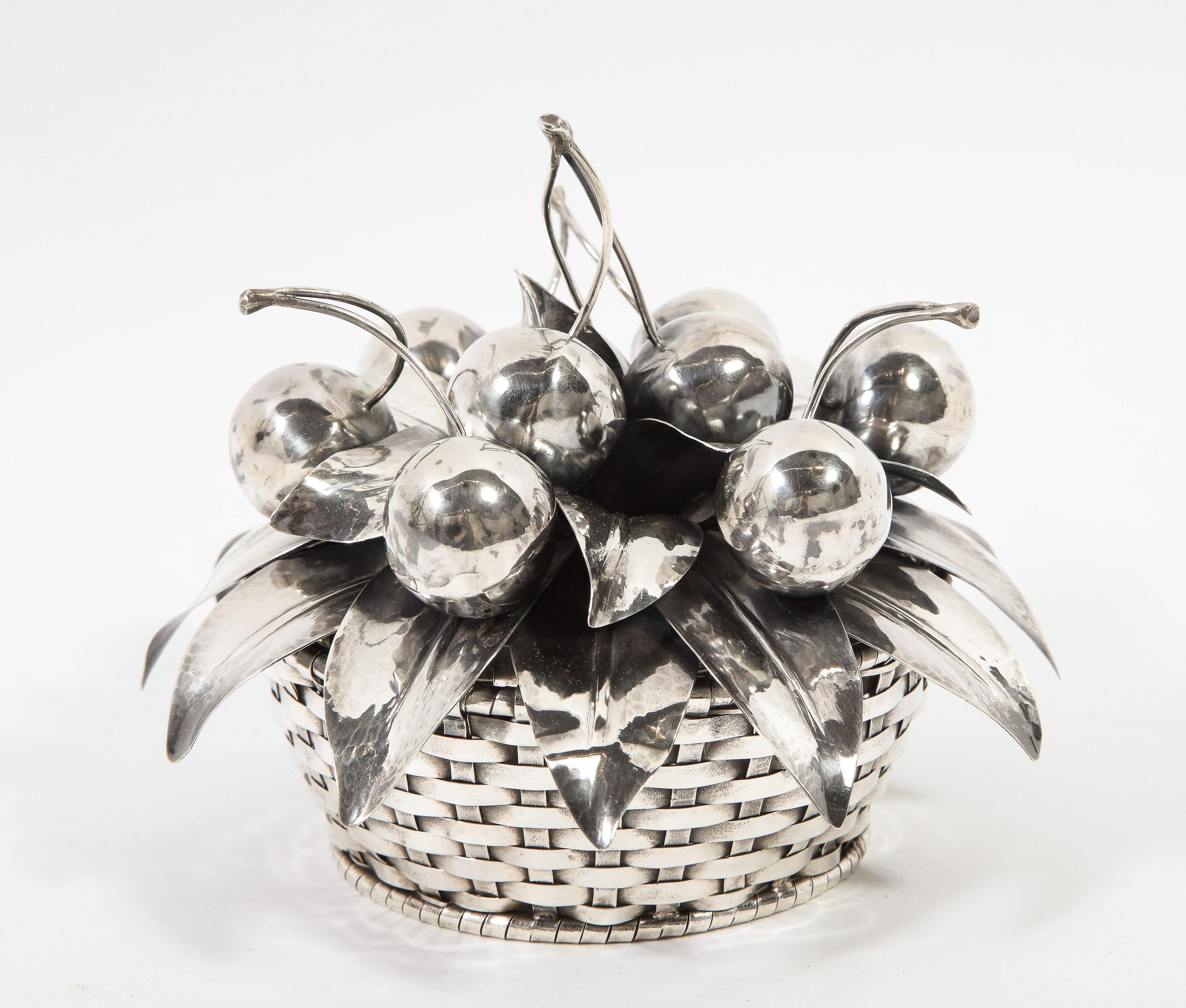 Buccellati, an Italian Sterling Silver Cherry Fruit Basket Bowl and Cover 1