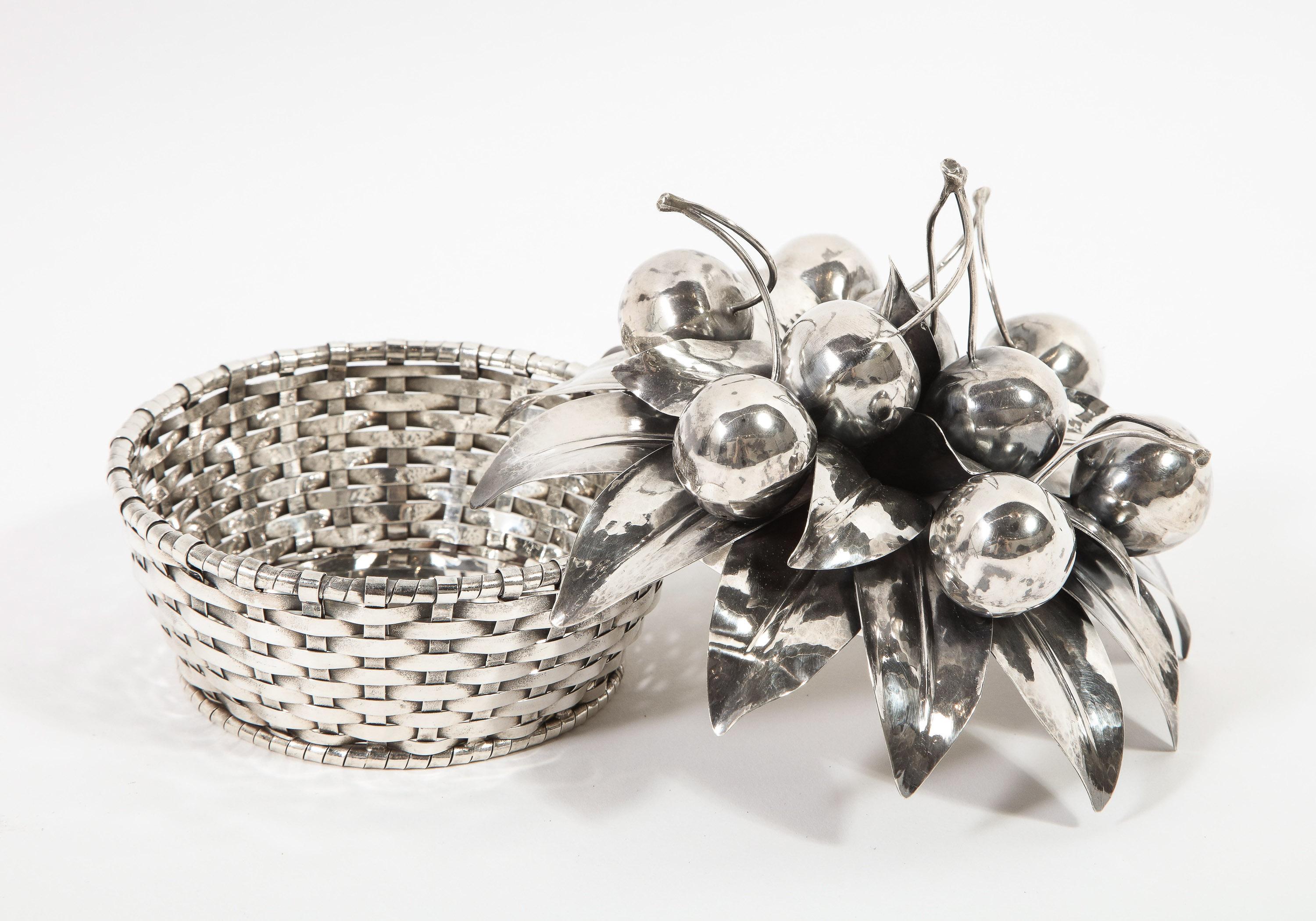 Buccellati, an Italian Sterling Silver Cherry Fruit Basket Bowl and Cover 2